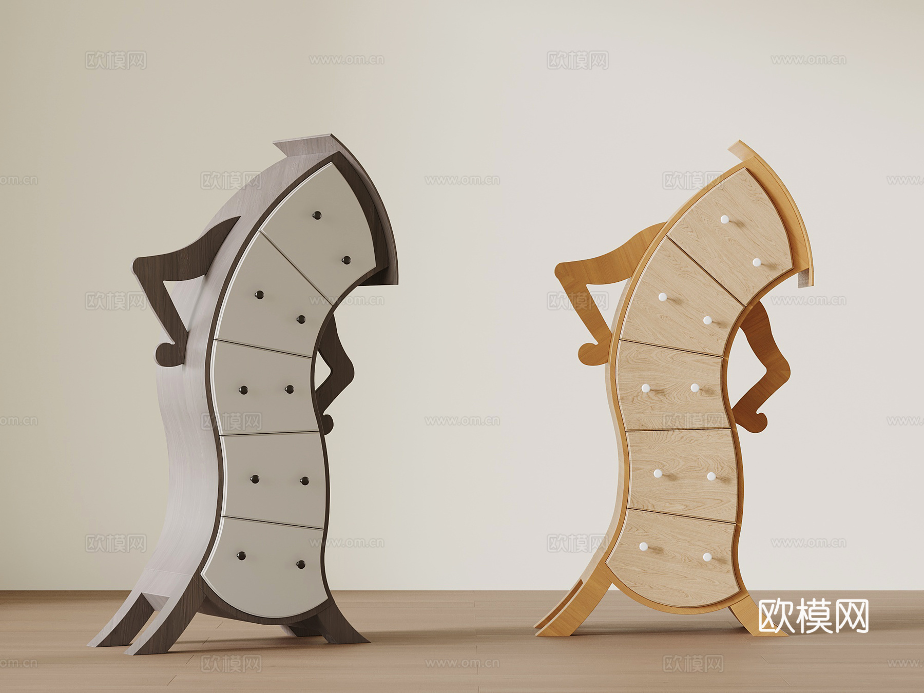 现代边柜 侘寂中古置物柜su模型