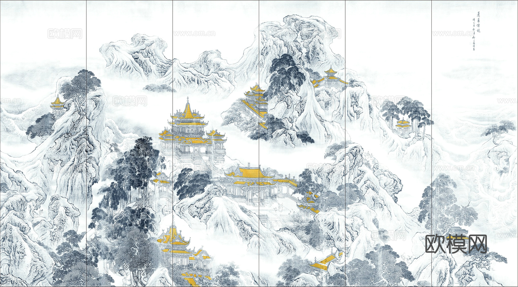 新中式壁纸壁画壁布墙纸墙布云海山水字画花鸟仙鹤荷花花鸟建筑背下载