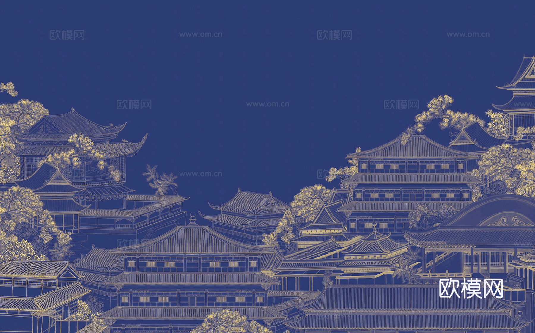 新中式壁纸壁画壁布墙纸墙布云海山水字画花鸟仙鹤荷花花鸟建筑背下载