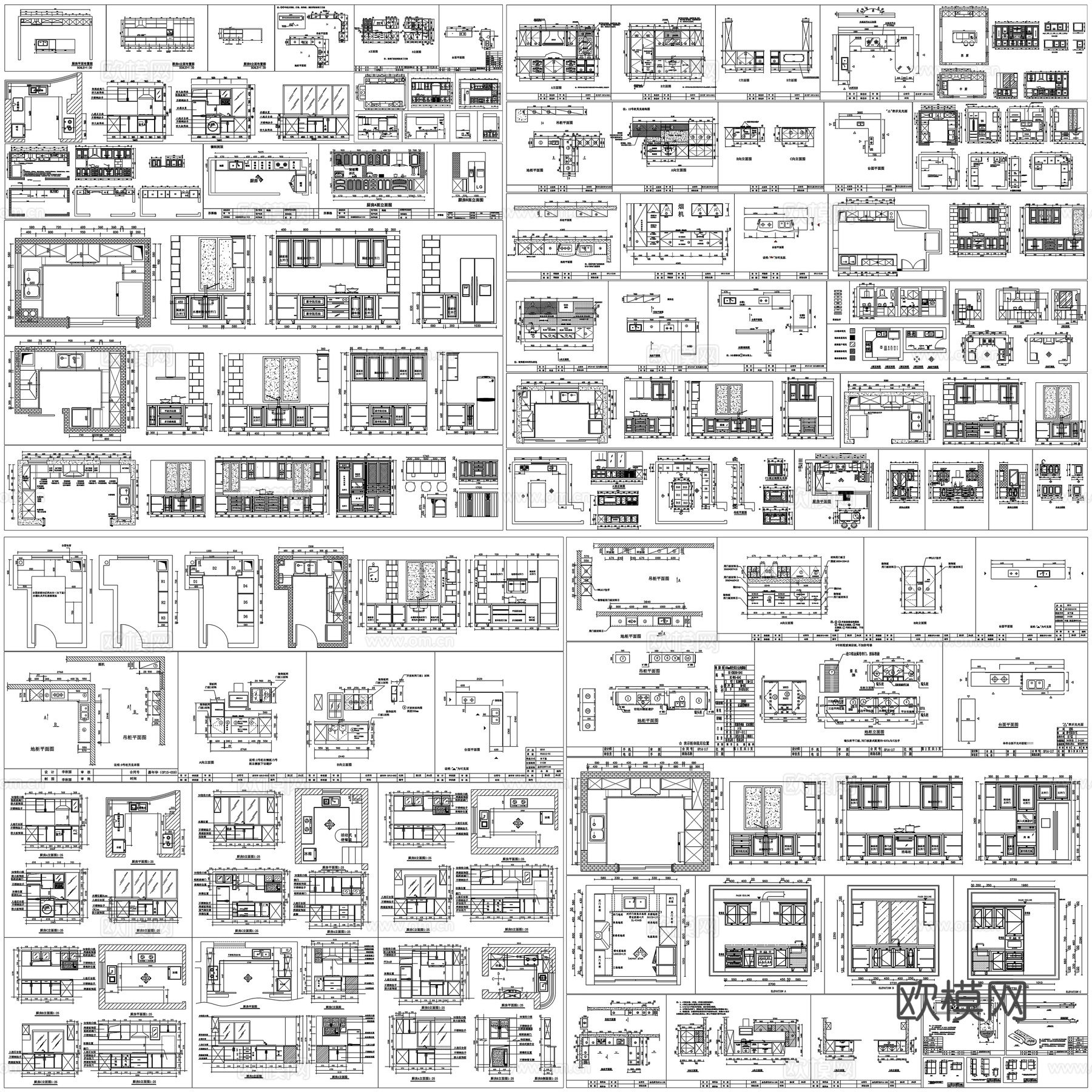 厨房布局橱柜平面立面橱柜门厨房设备电器CAD素材图库cad施工图