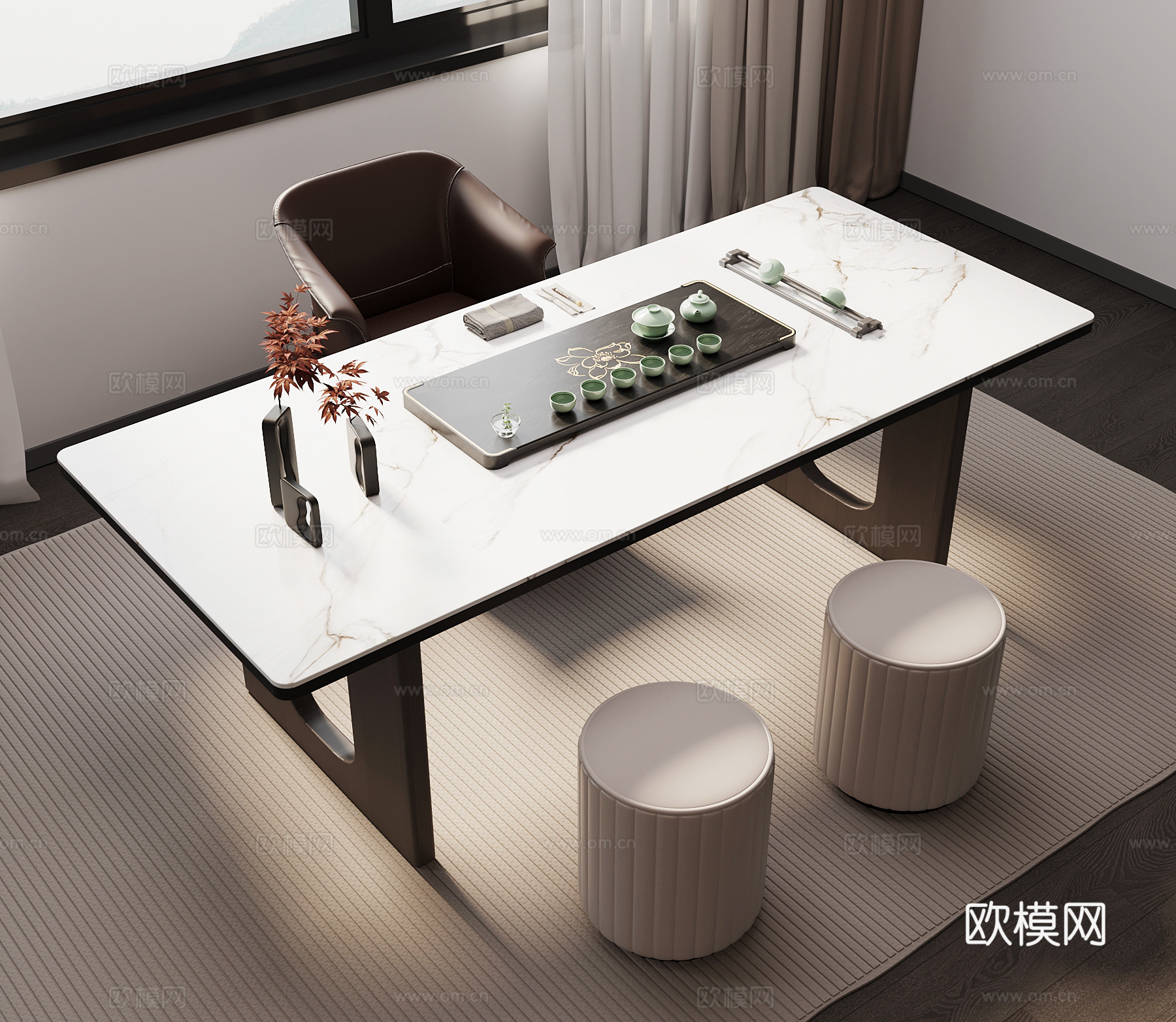 现代意式茶桌椅su模型