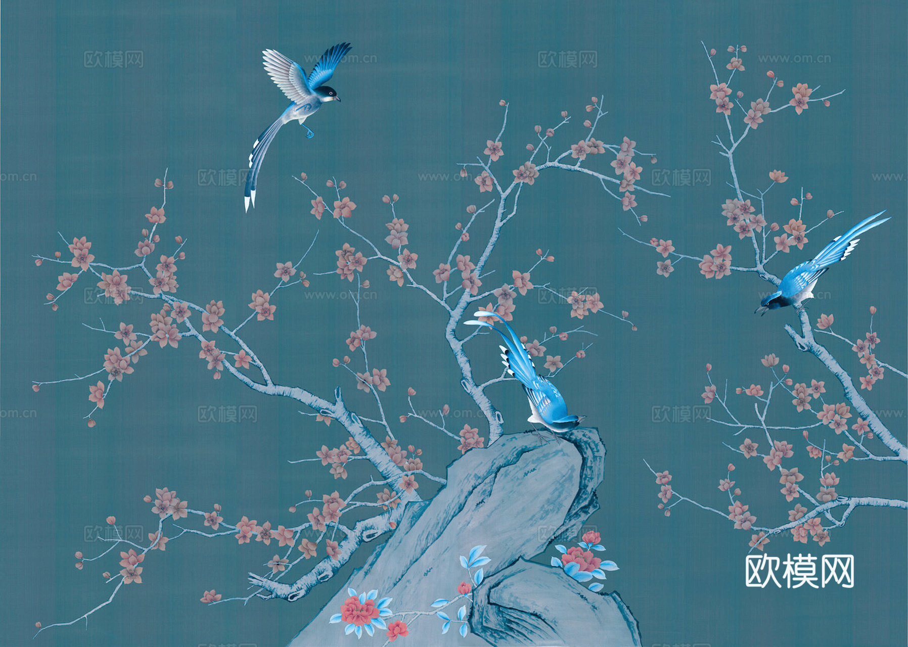 新中式壁纸壁画壁布墙纸墙布云海山水字画花鸟仙鹤荷花花鸟建筑背下载