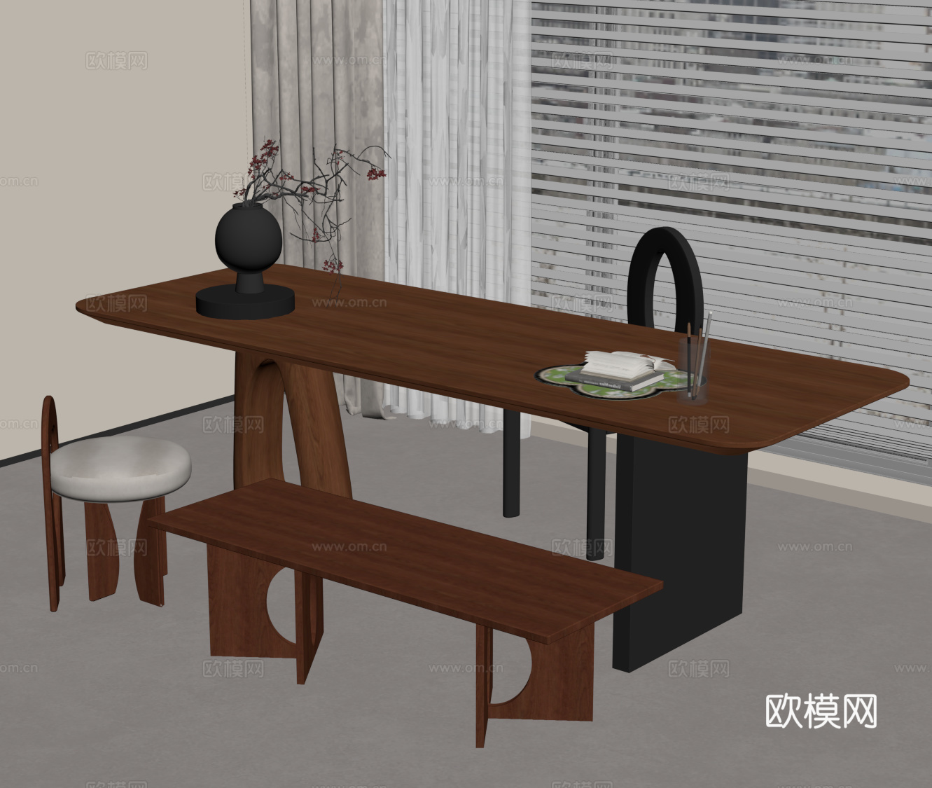 法式中古书桌椅su模型下载（渲染图2）