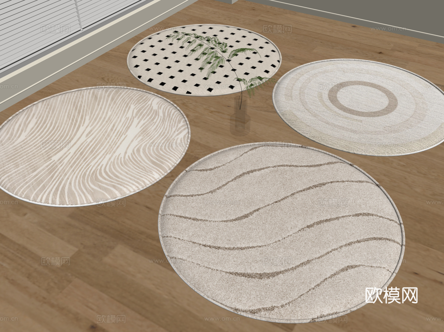 法式复古地毯 现代地毯 圆形地毯su模型