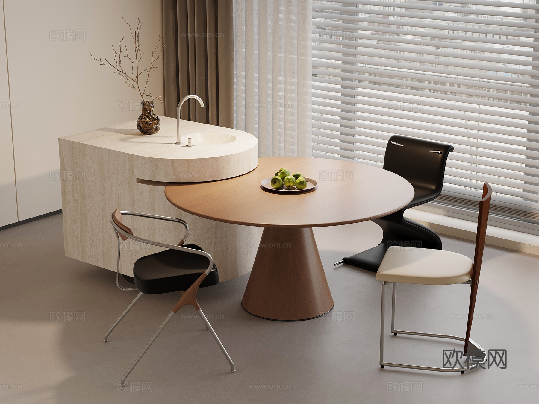 中古风餐桌椅 岛台餐桌椅su模型