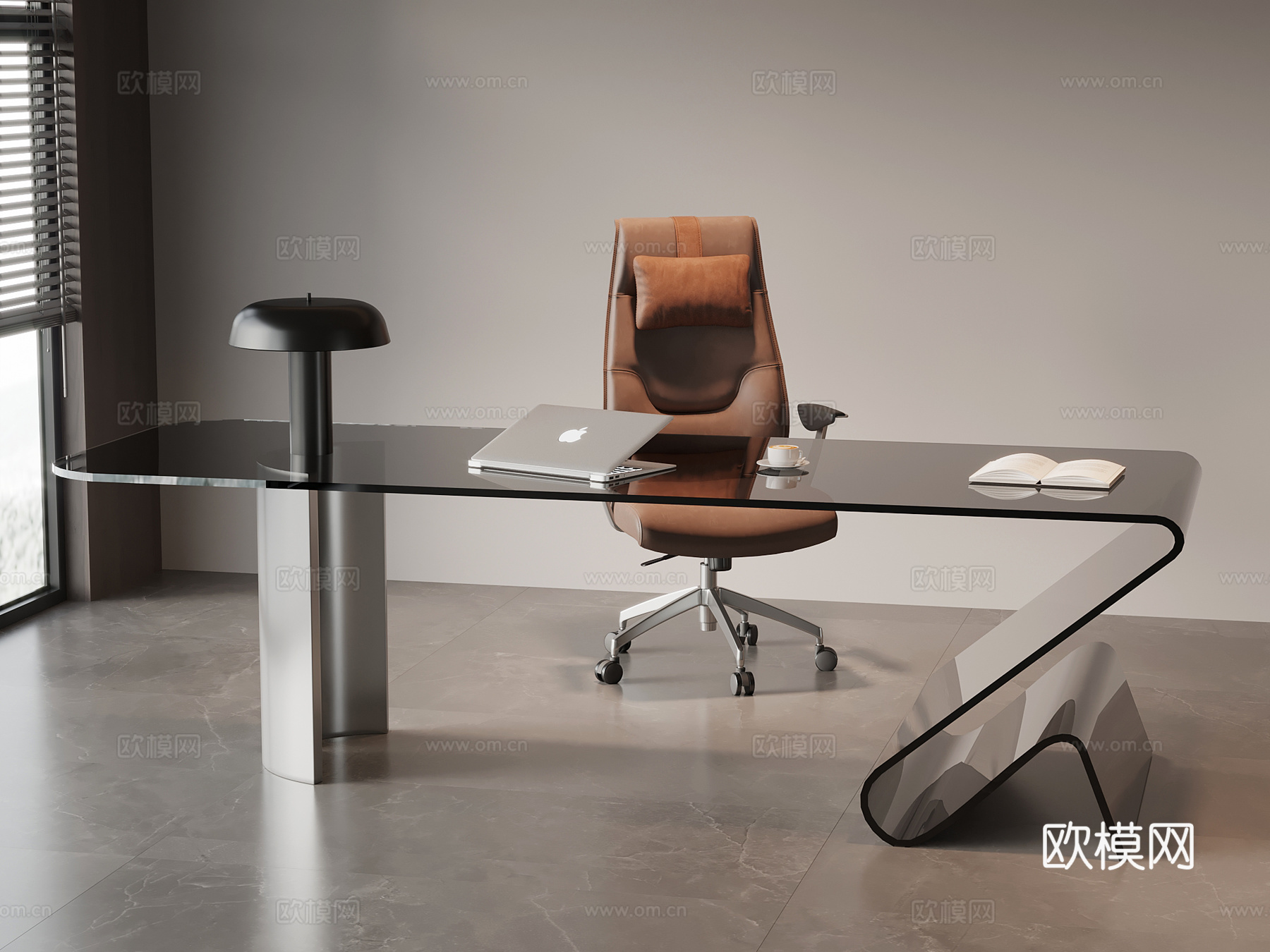 现代意式书桌椅 办公桌椅su模型