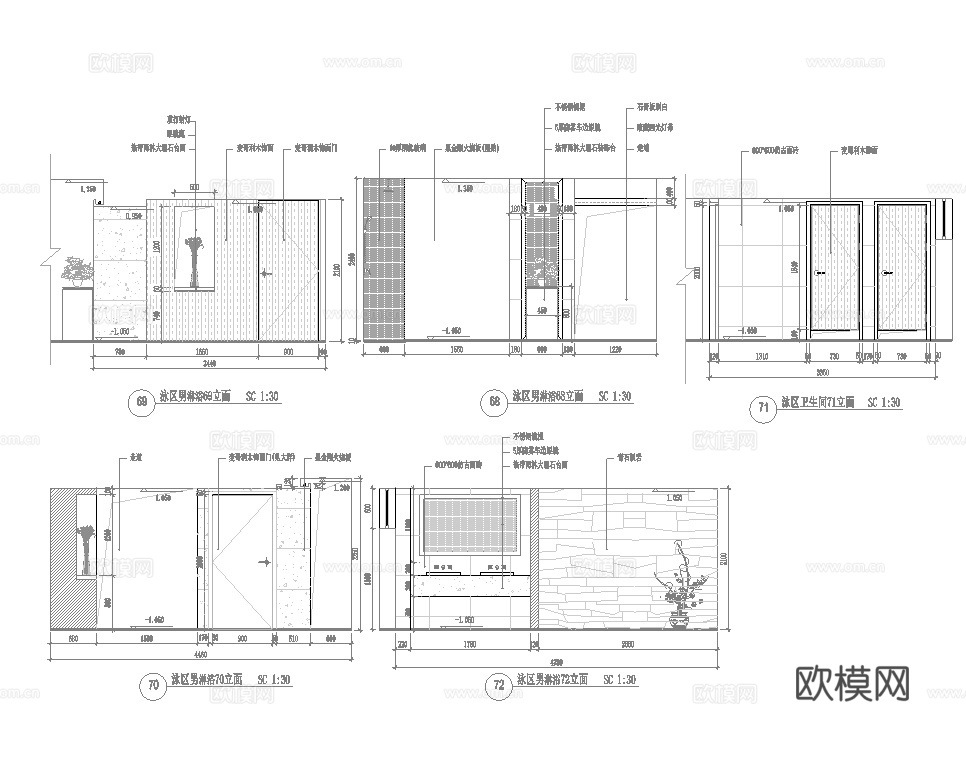 汤泉水疗洗浴会所 最新全套施工图合集cad施工图