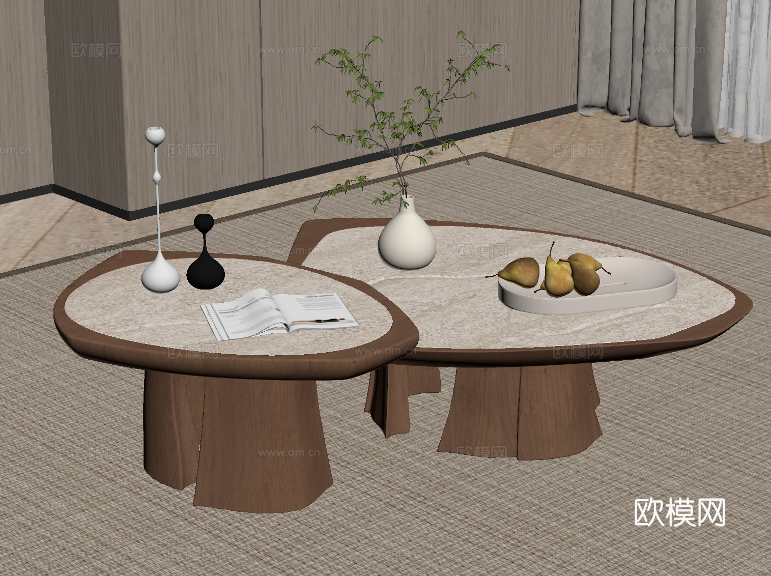 侘寂中古茶几 大理石茶几 异形茶几su模型