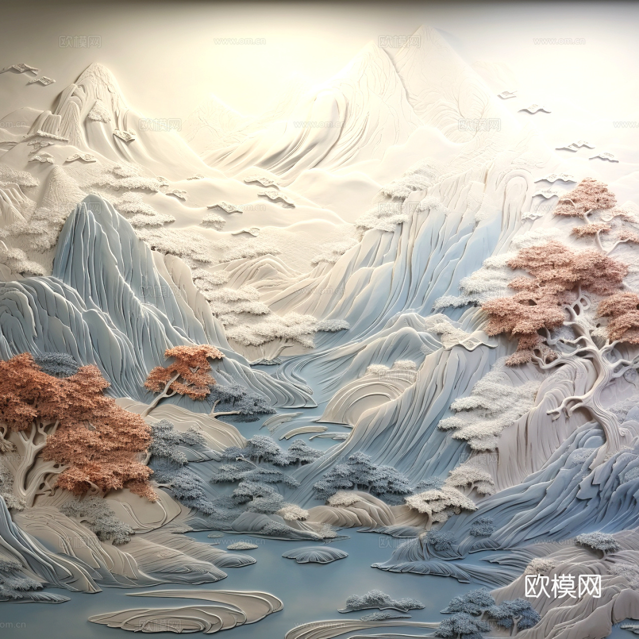 新中式壁纸壁画壁布墙纸墙布云海山水字画花鸟仙鹤荷花花鸟建筑背