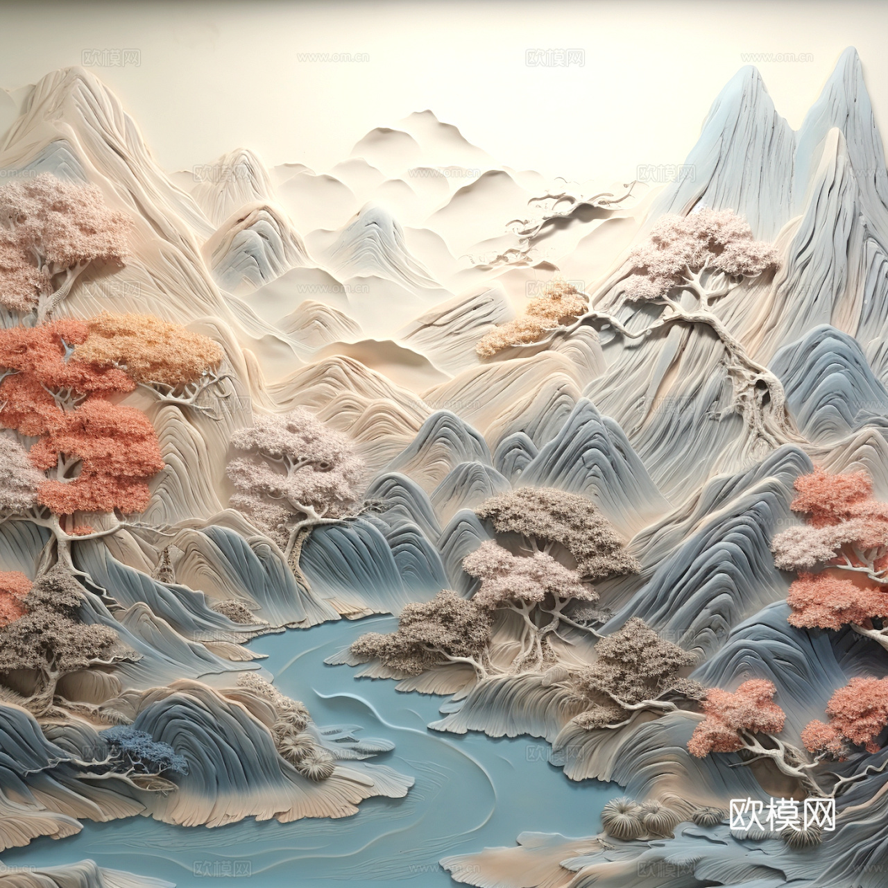 新中式壁纸壁画壁布墙纸墙布云海山水字画花鸟仙鹤荷花花鸟建筑背