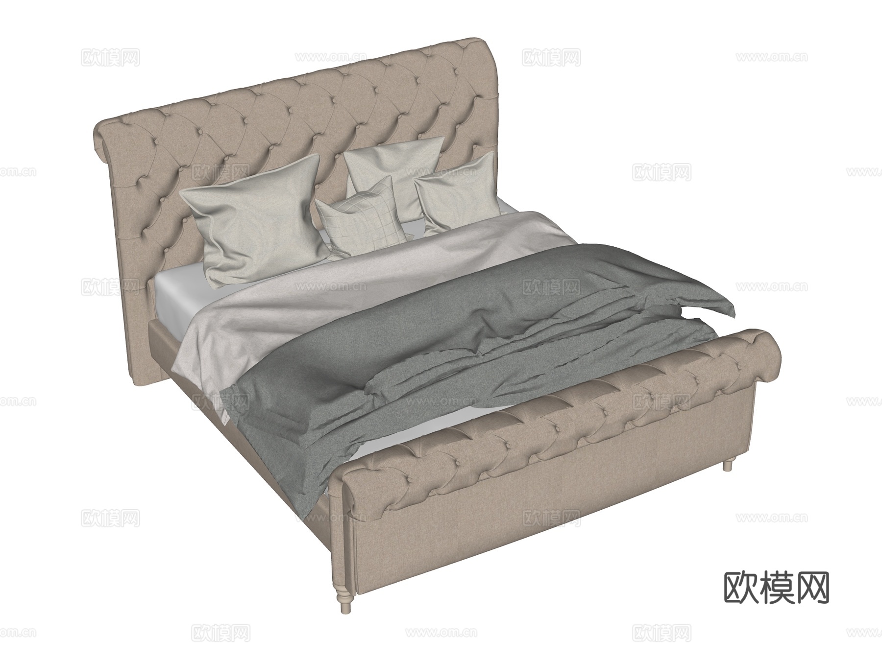 欧式床 双人床su模型