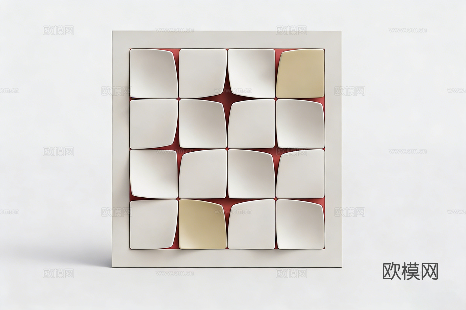 模块化几何立体墙饰 圆角方形模块 弧形凸起造型su模型