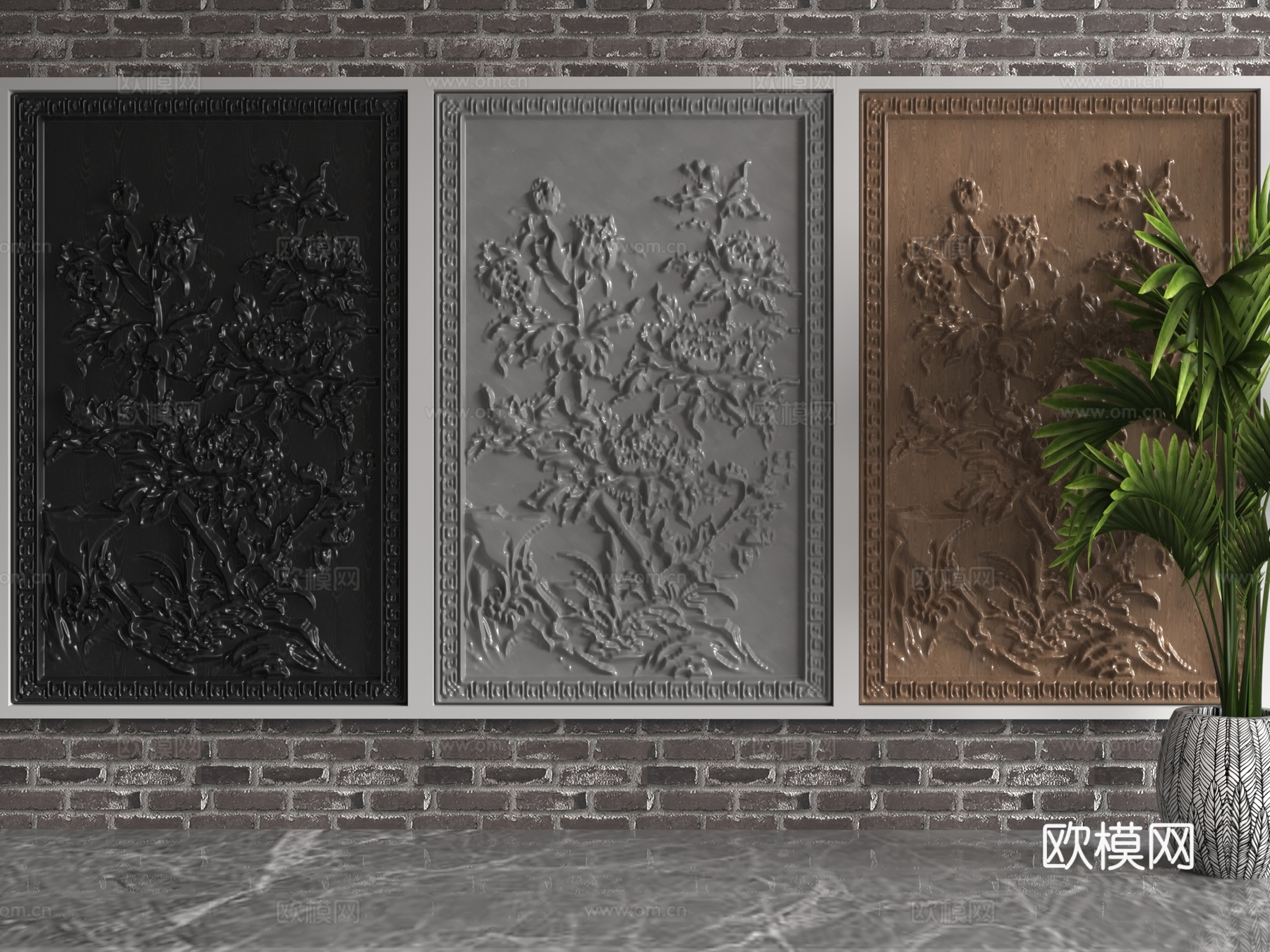现代浮雕墙3d模型下载