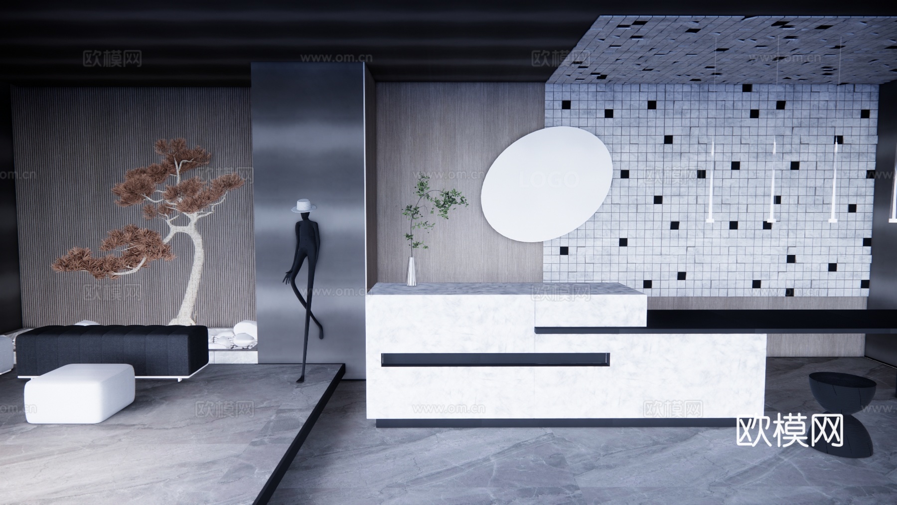 公司前台 前台 展厅su模型