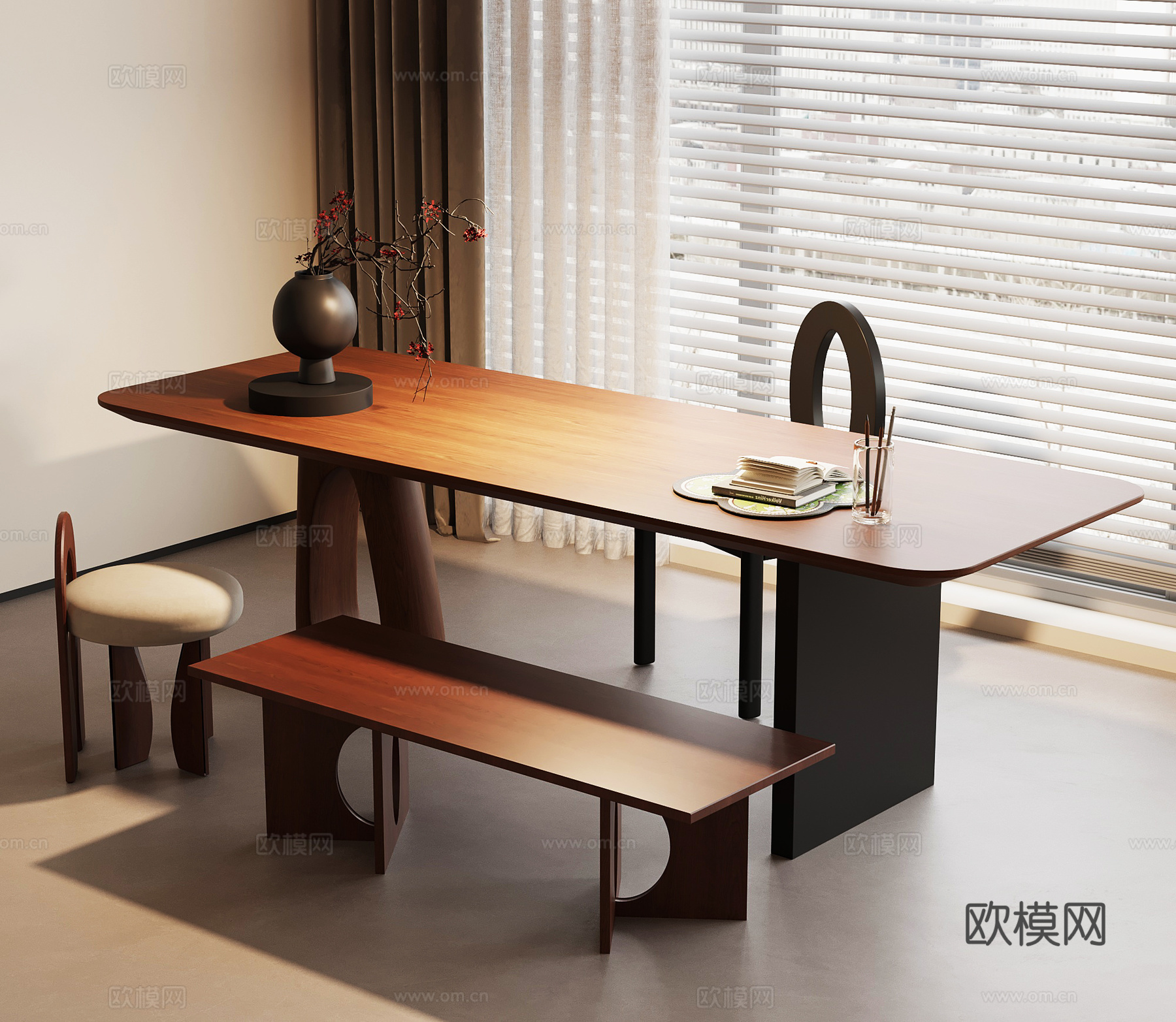 法式中古书桌椅su模型下载（渲染图1）