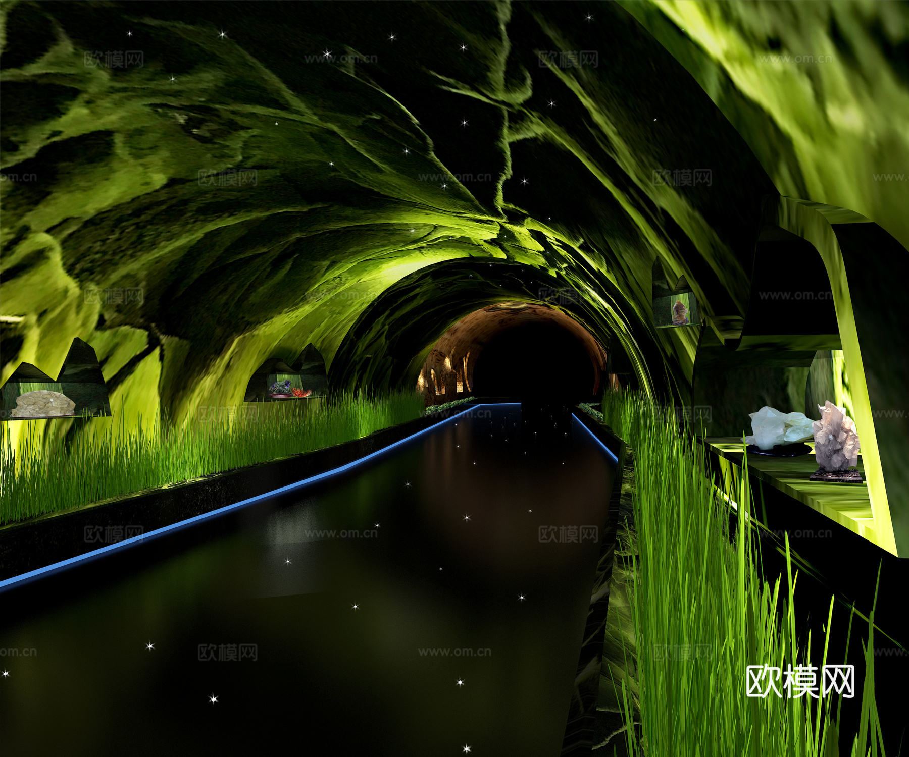 混搭草皮岩洞时光隧道3d模型下载（渲染图3）