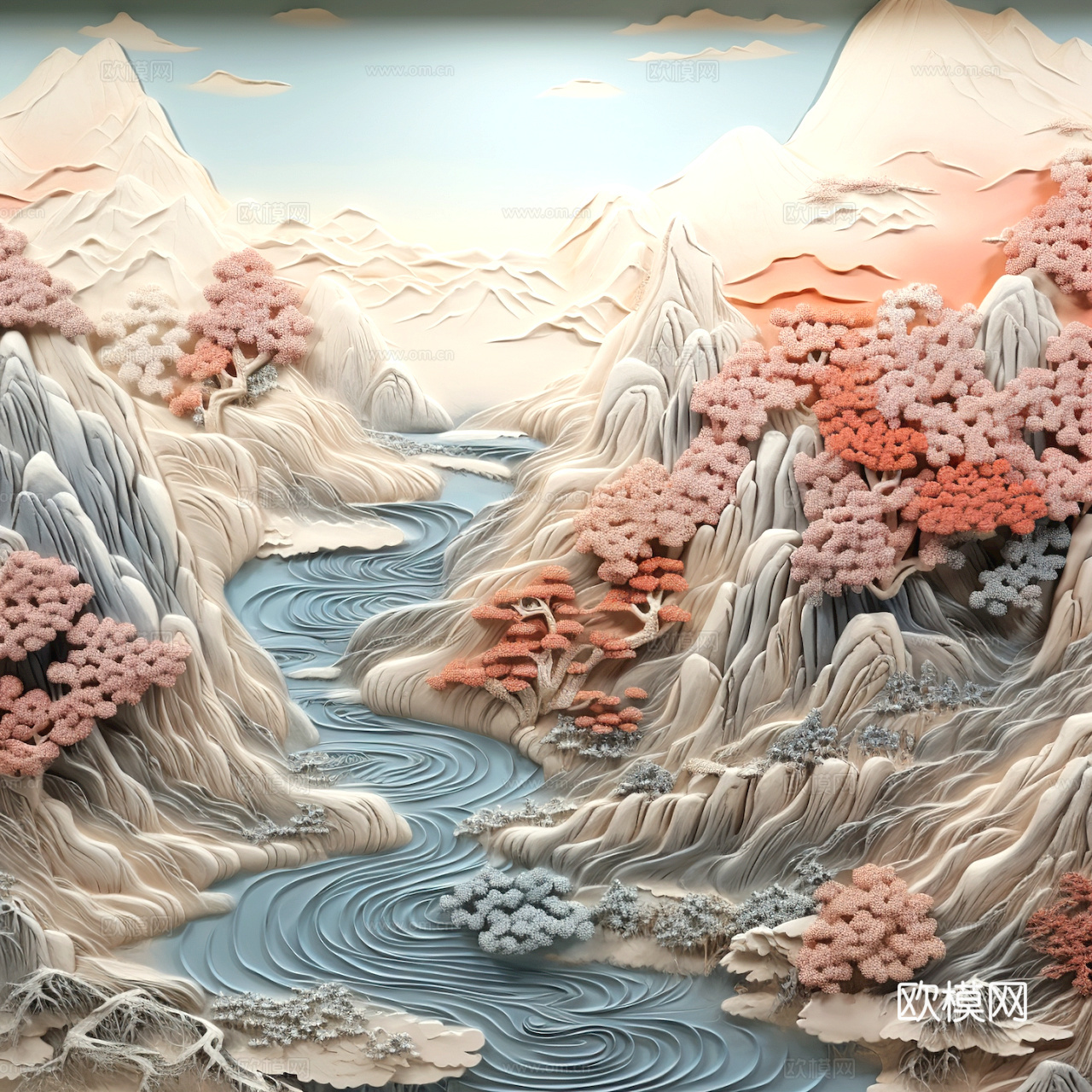 新中式壁纸壁画壁布墙纸墙布云海山水字画花鸟仙鹤荷花花鸟建筑背