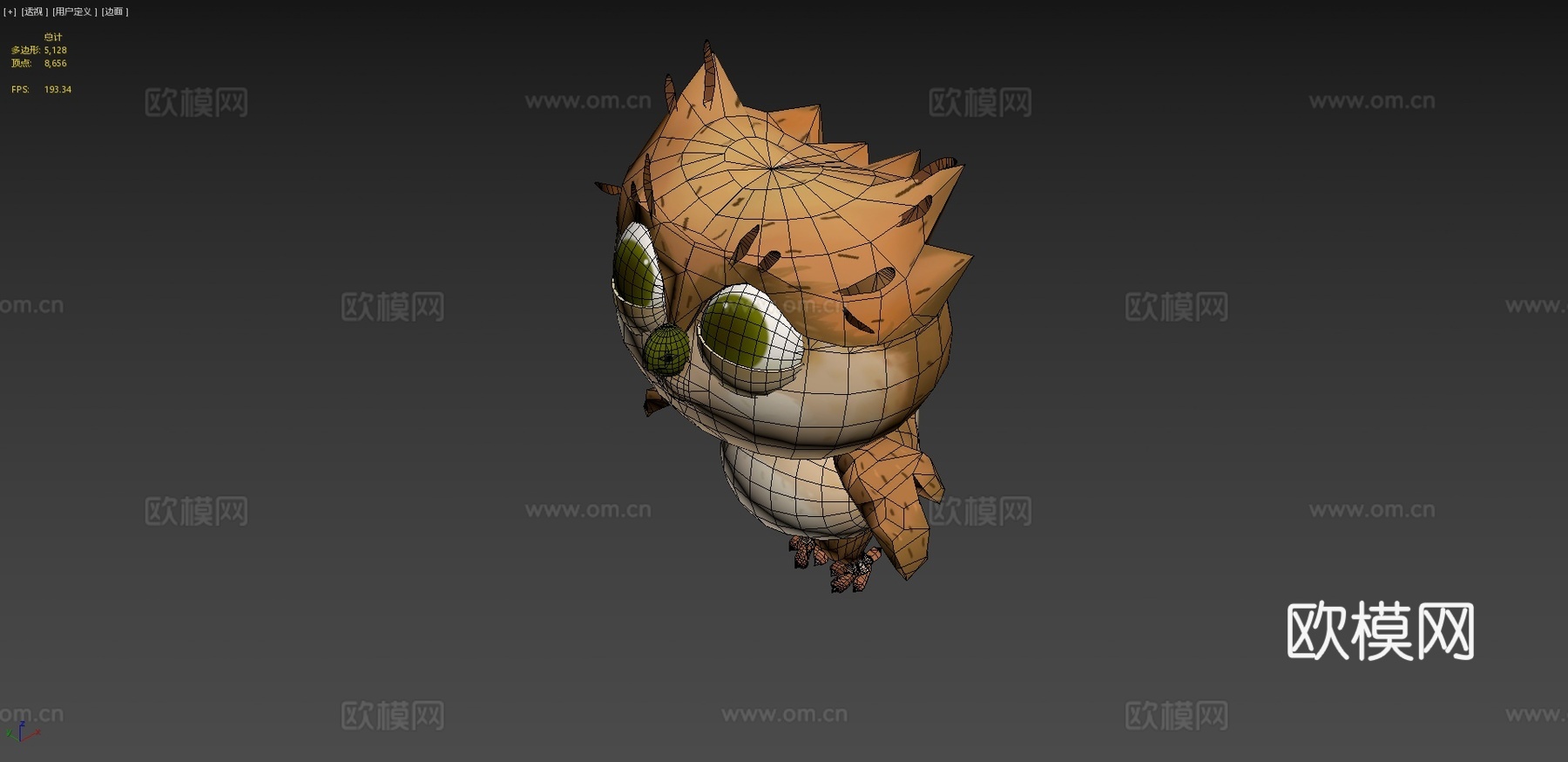 低多边形可爱猫头鹰3d模型下载（渲染图4）