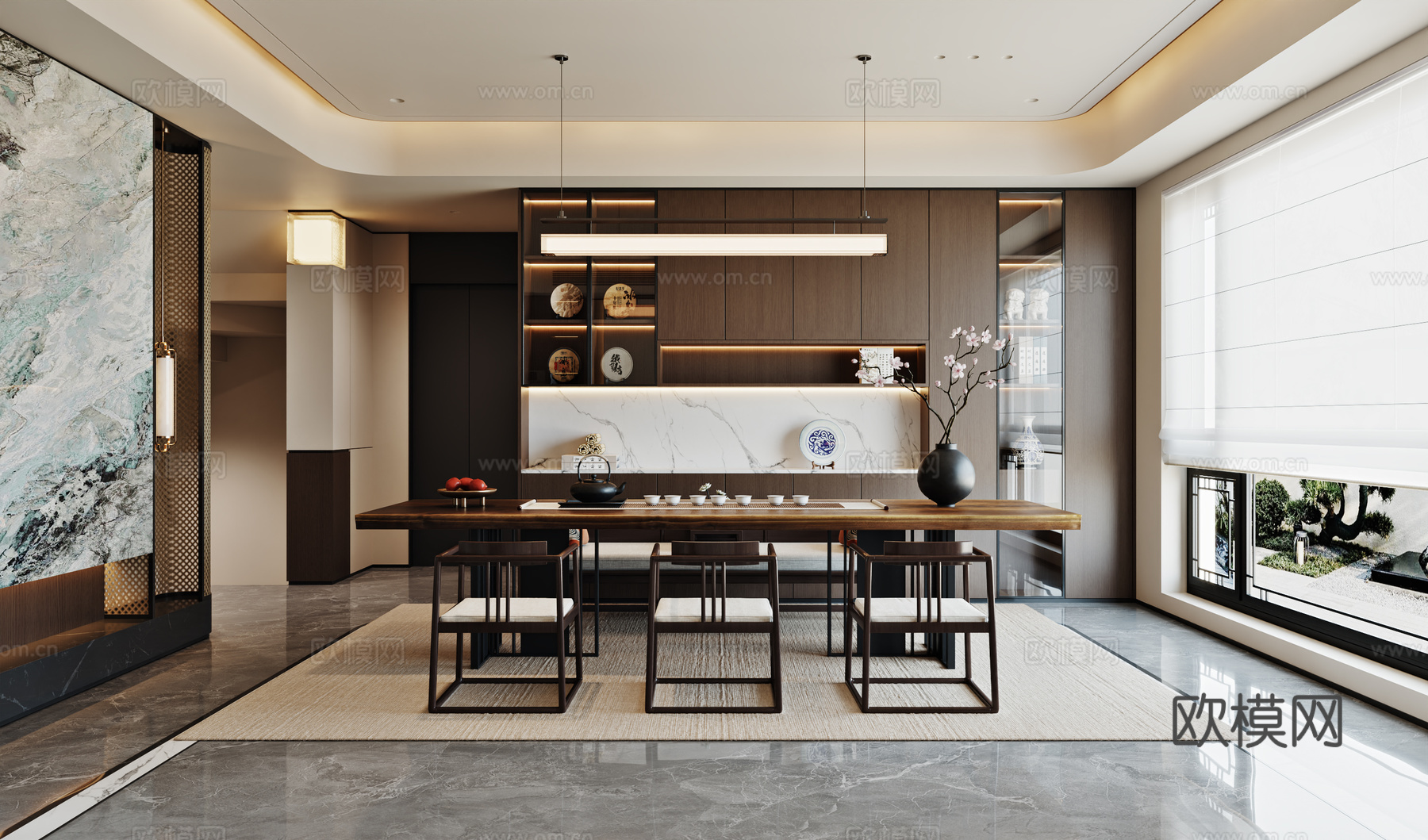 新中式客餐厅3d模型下载（渲染图1）
