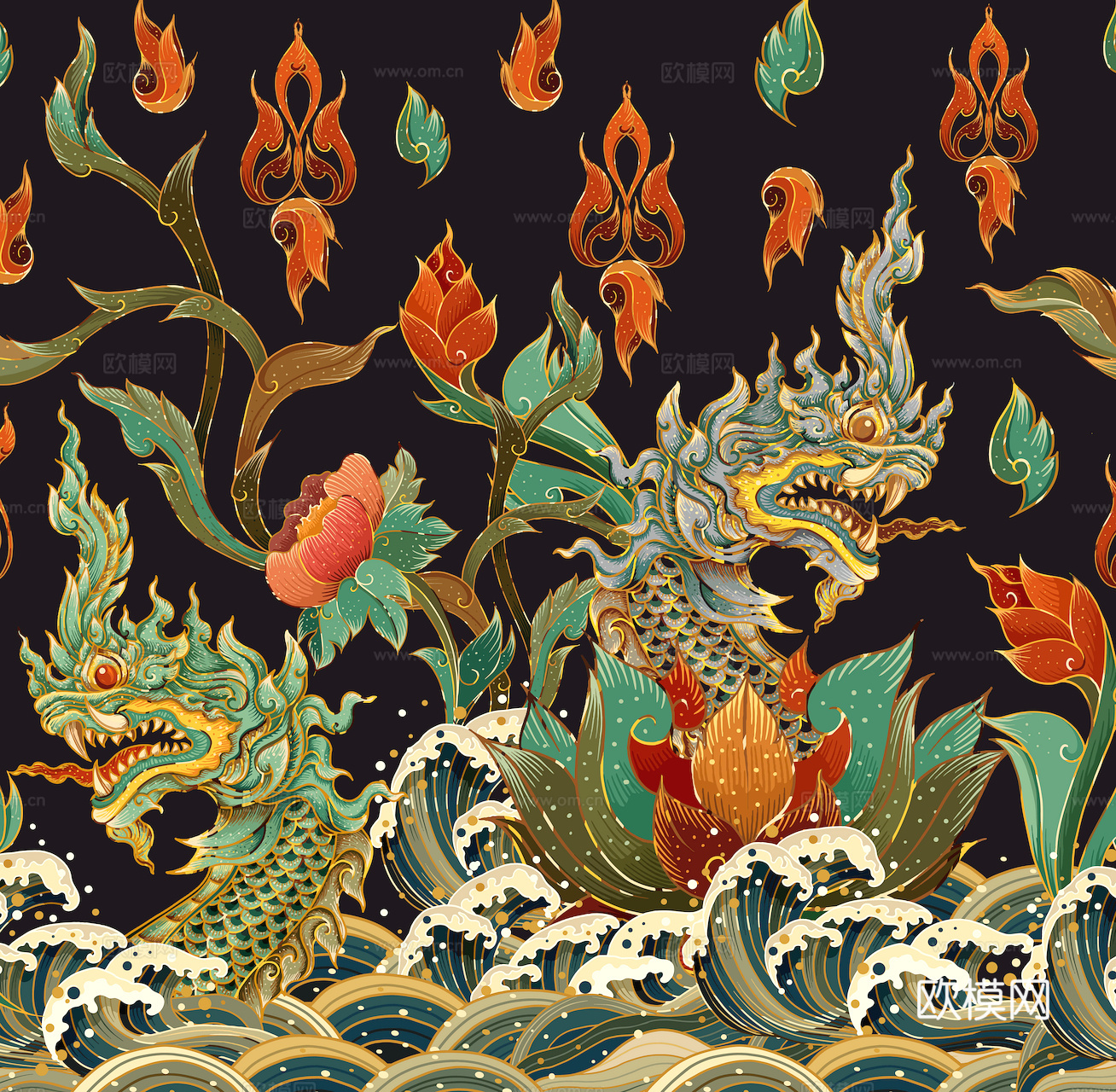 新中式壁纸壁画壁布墙纸墙布云海山水字画花鸟仙鹤荷花花鸟建筑背下载