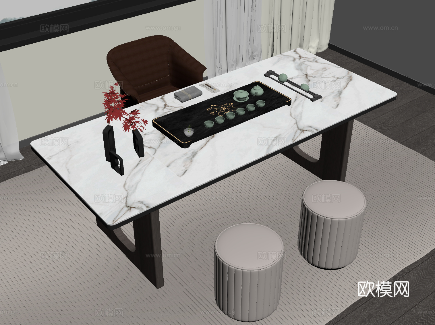 现代意式茶桌椅su模型