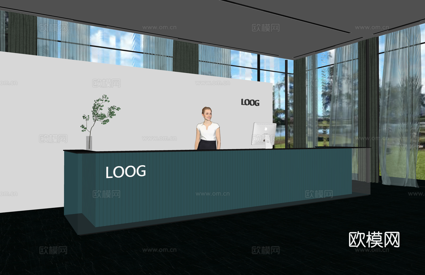 展厅 前台接待 公司前台 电脑 工装su模型