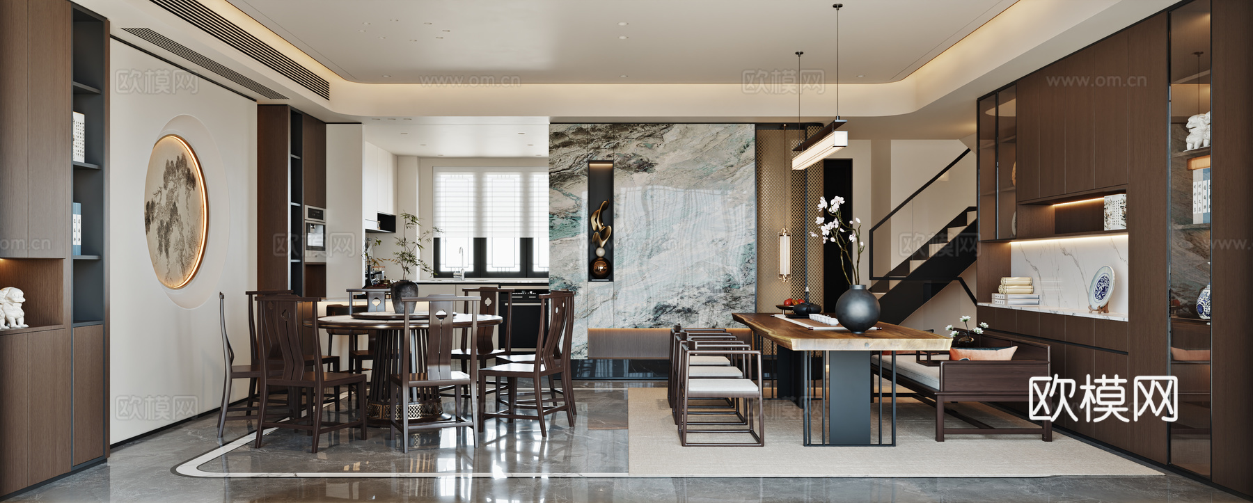 新中式客餐厅3d模型下载（渲染图4）