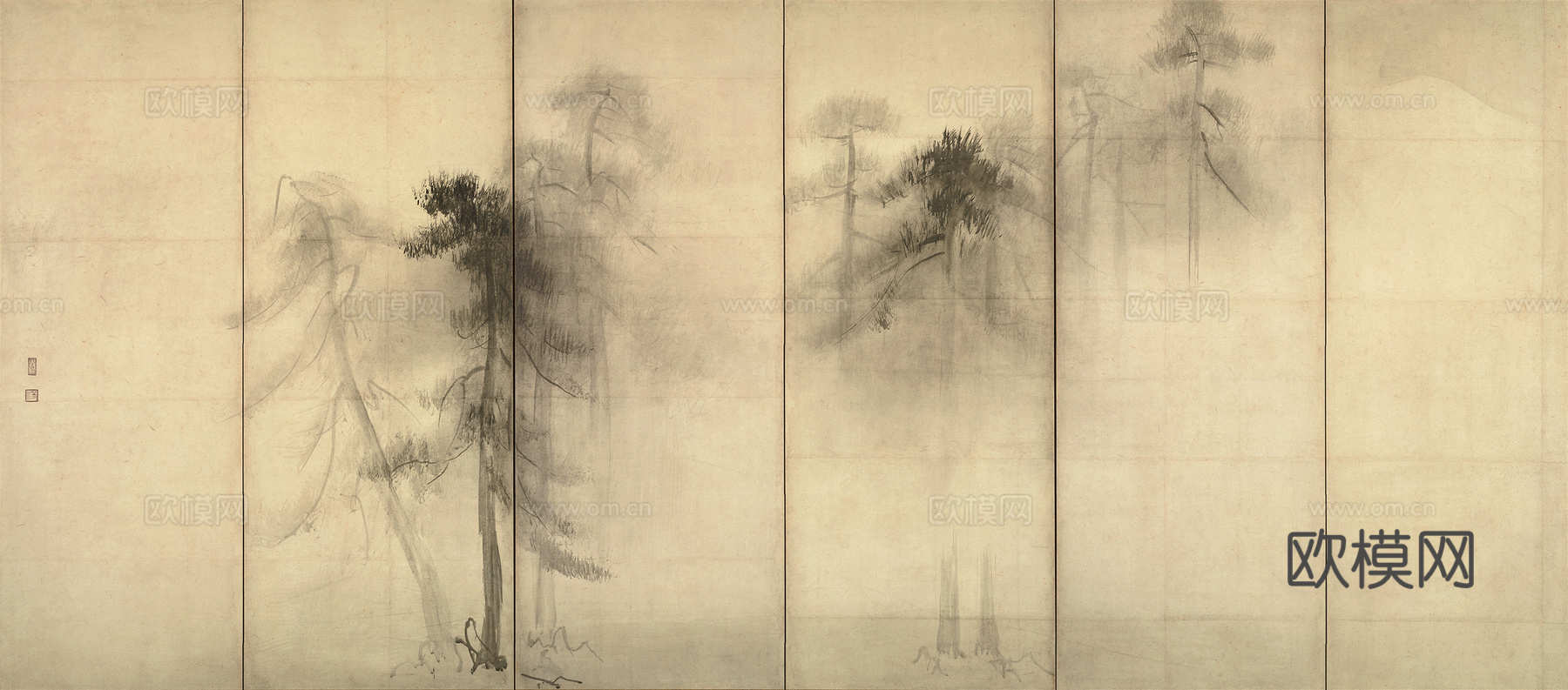 新中式壁纸壁画壁布墙纸墙布云海山水字画花鸟仙鹤荷花花鸟建筑背下载