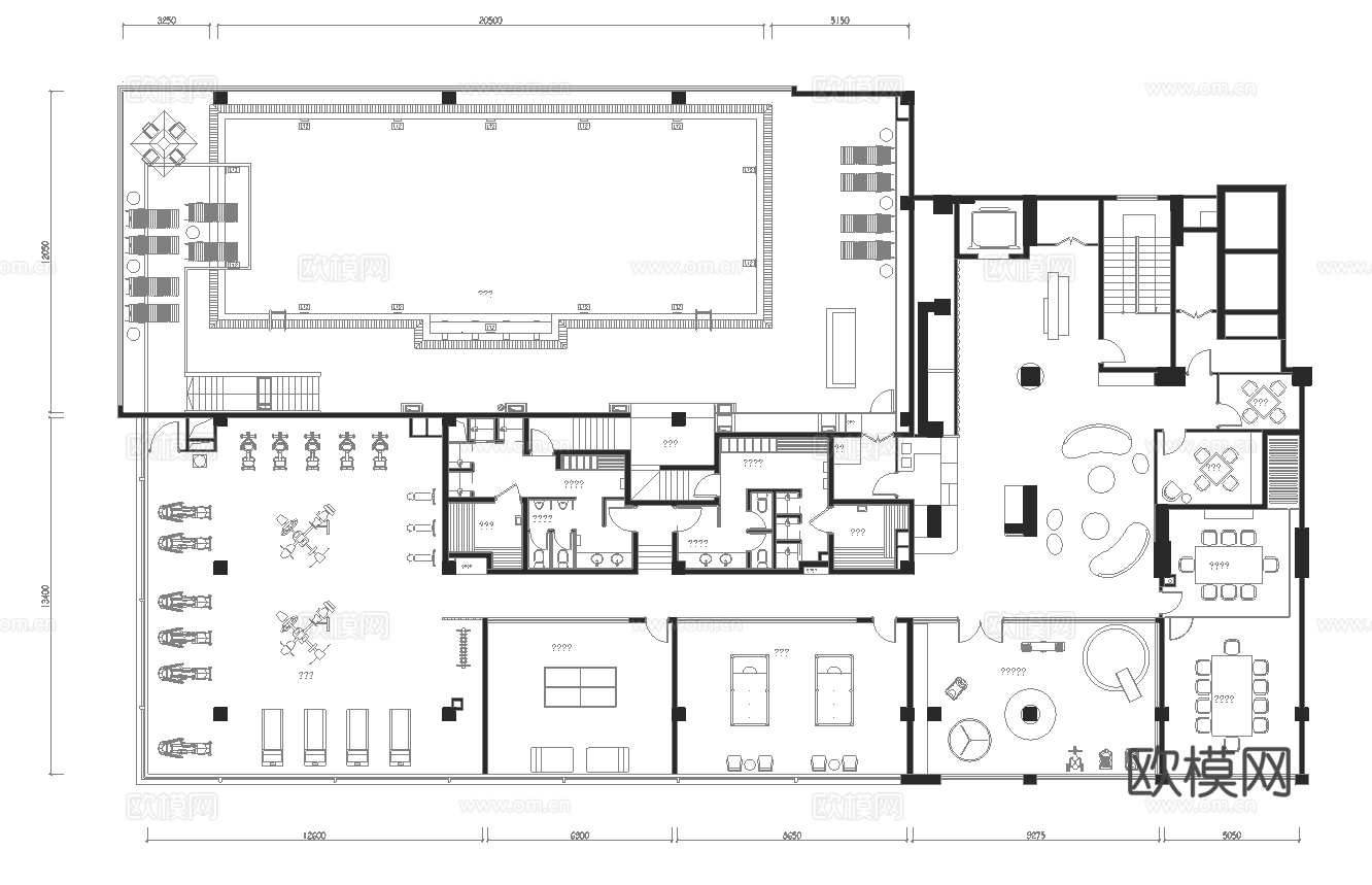 健身娱乐会所   最新平面施工图合集cad施工图cad施工图