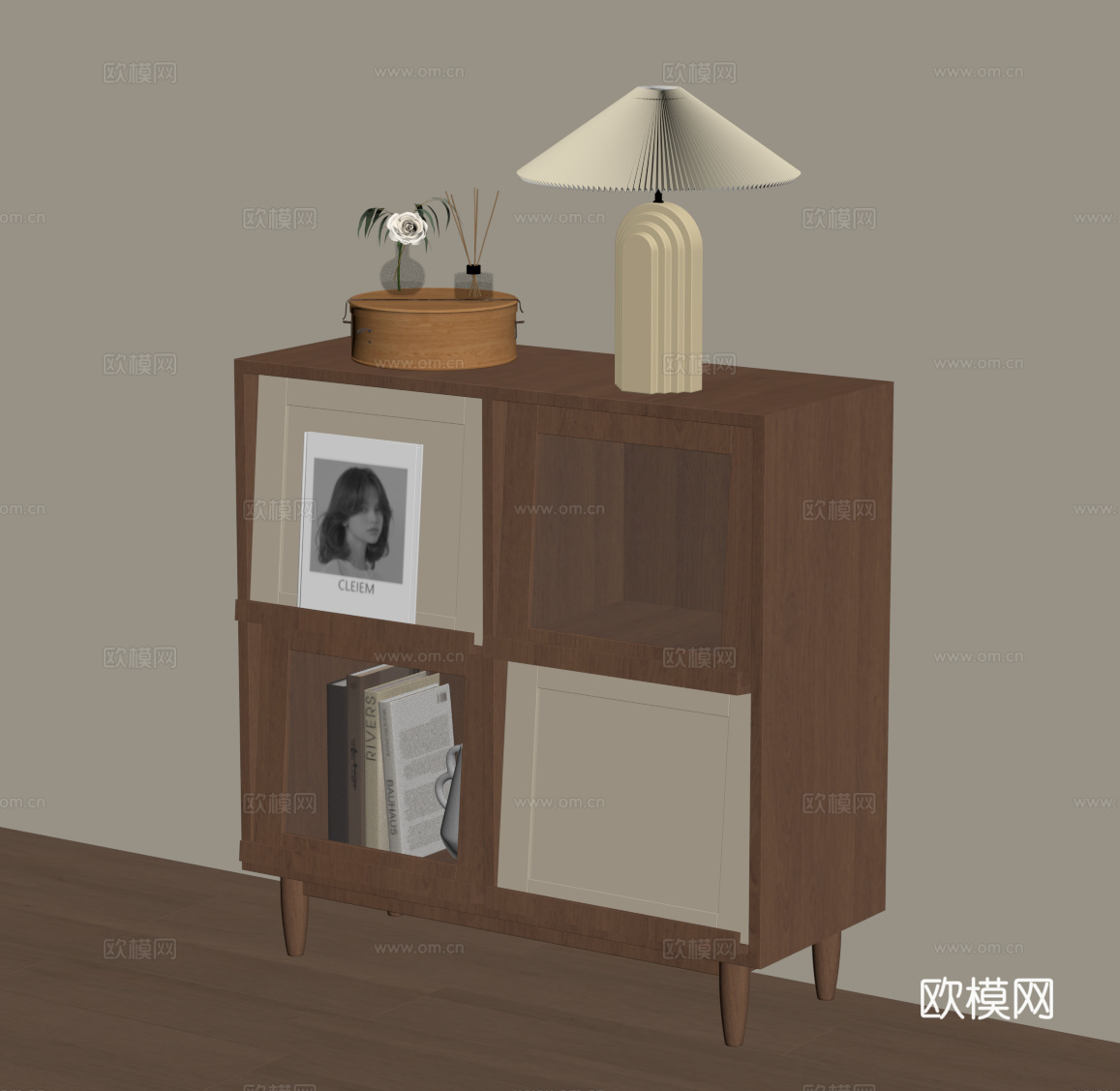 侘寂中古边柜 书柜su模型