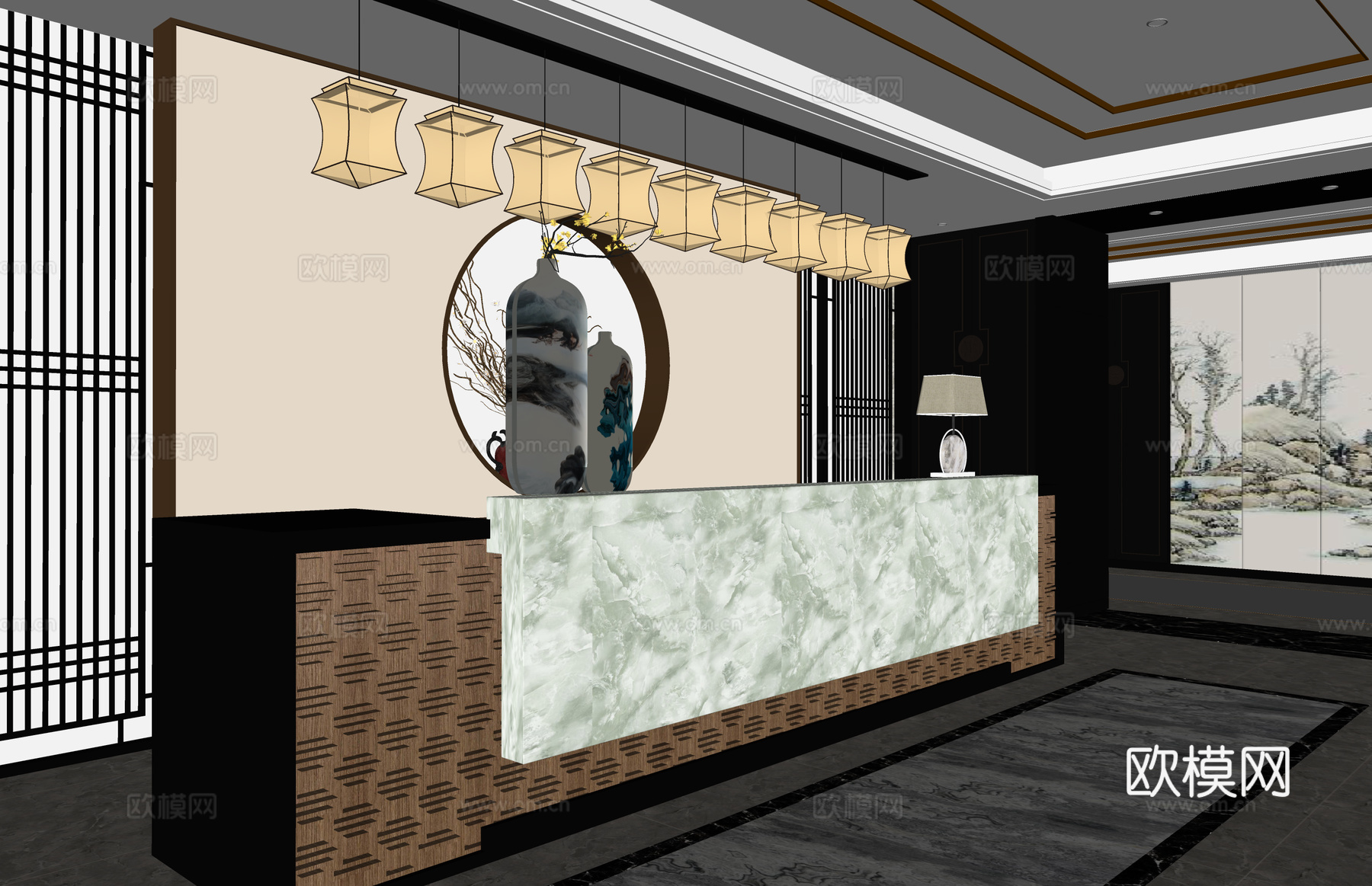 展厅 公司前台 办公空间 电脑su模型