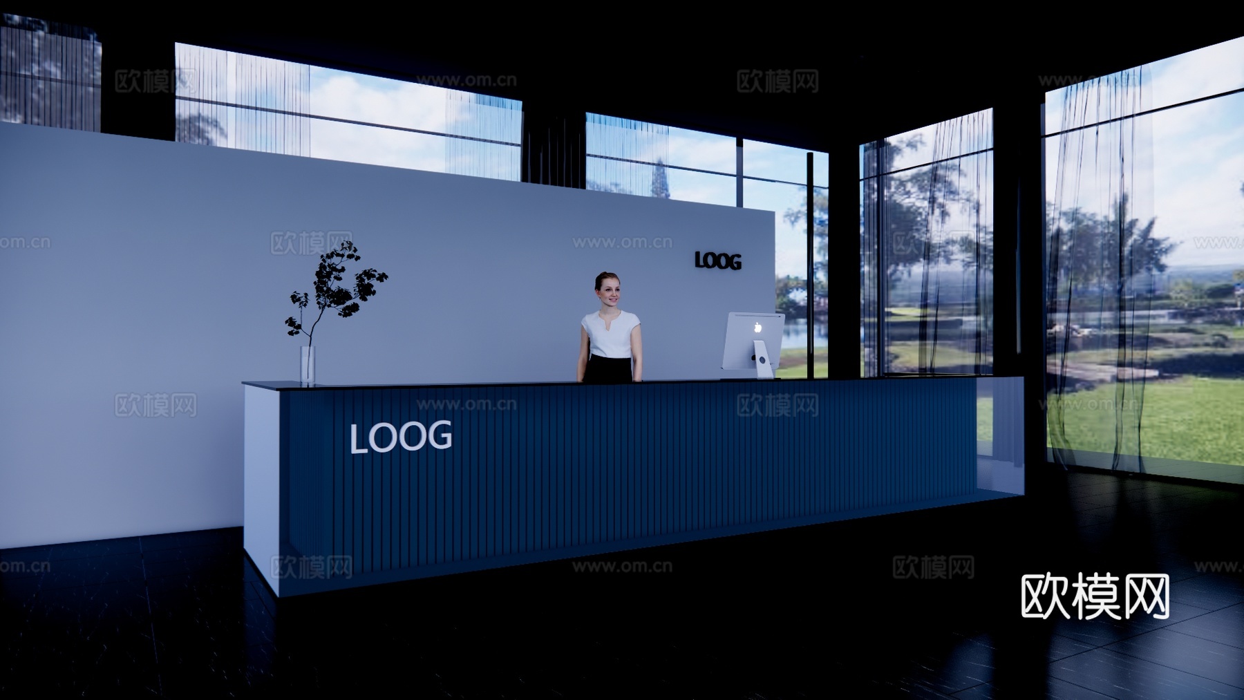 展厅 前台接待 公司前台 电脑 工装su模型