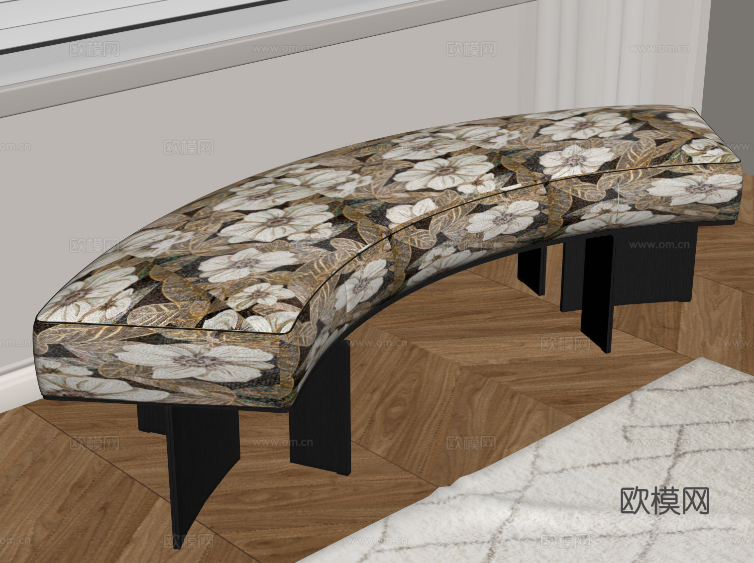 法式复古沙发凳 换鞋凳 圆弧形凳子su模型