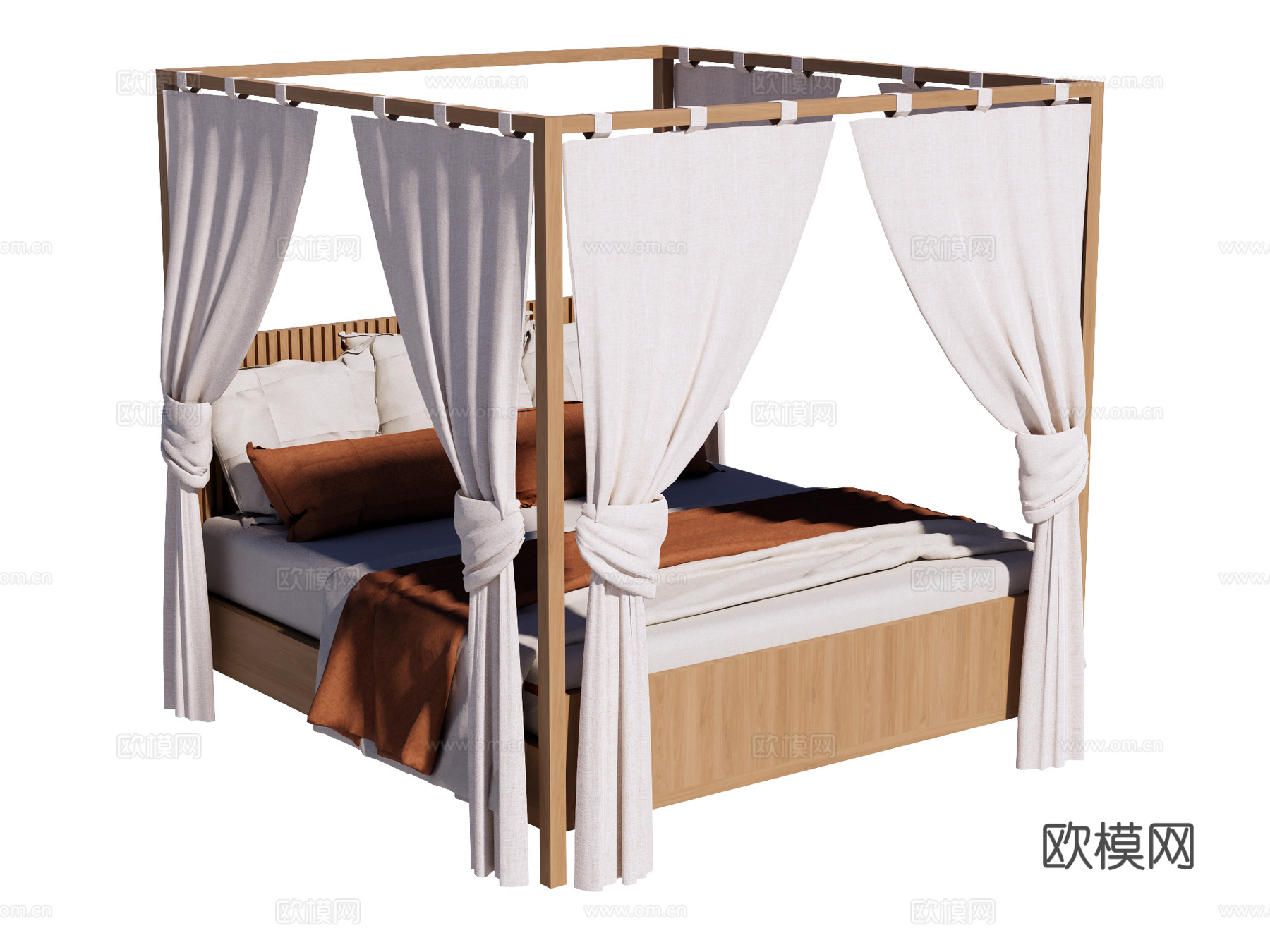床 双人床 帷幔床su模型
