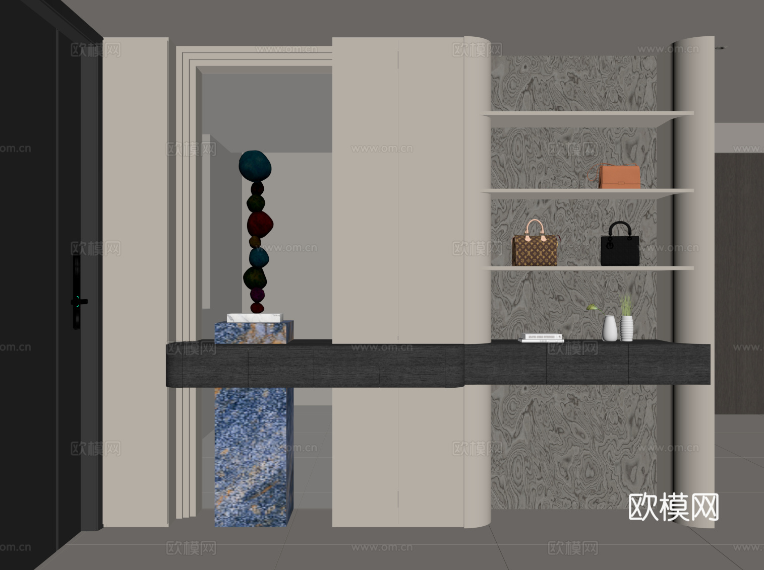 现代意式鞋柜 入户鞋柜su模型