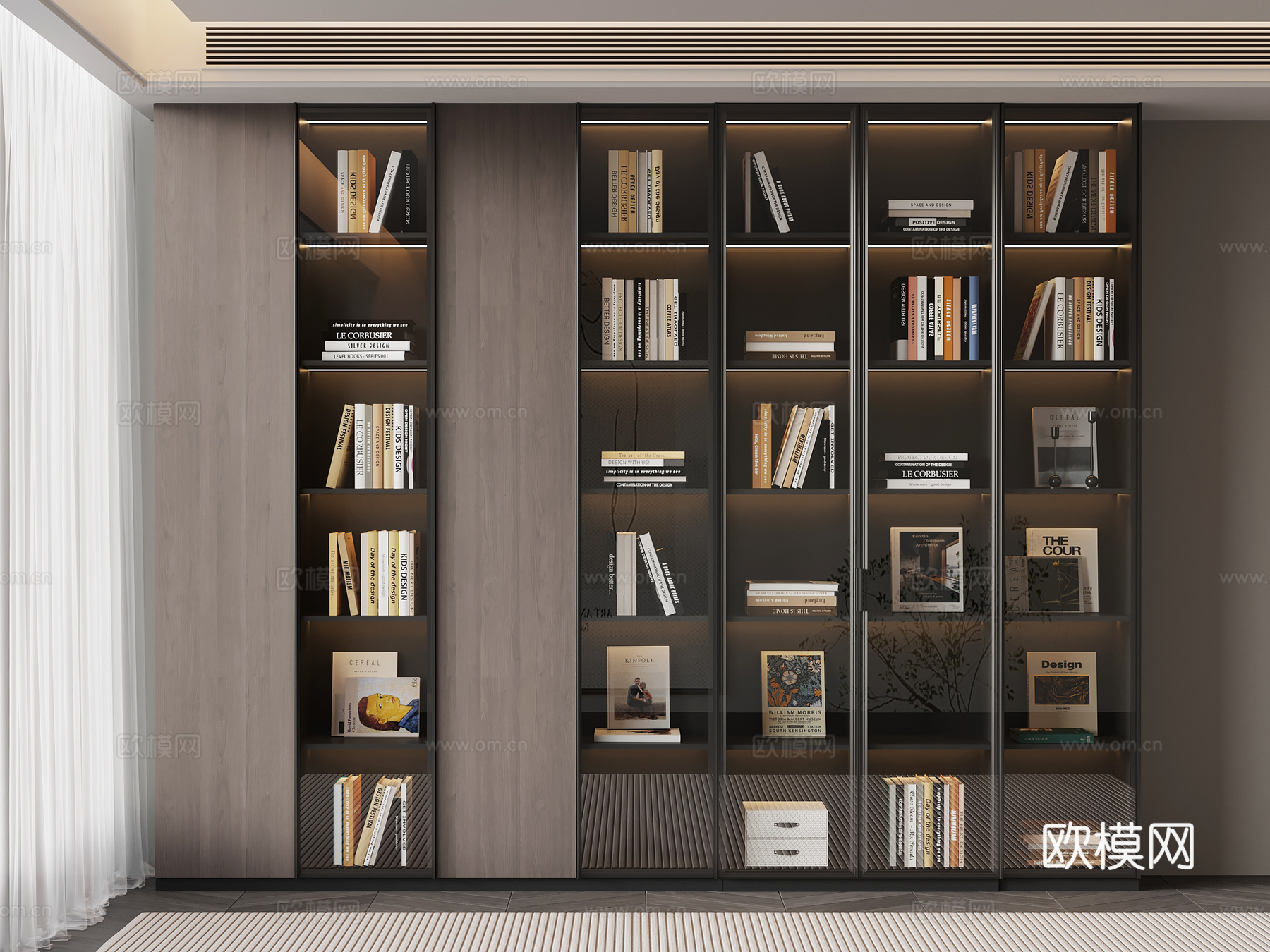 现代意式书柜免费3d模型
