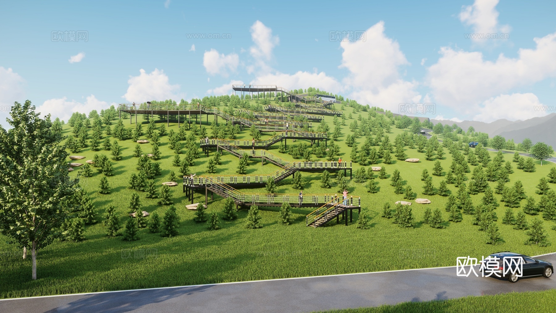 现代栈道 栈台 玻璃栈道 玻璃栈台 山体栈道 平台 公园su模型
