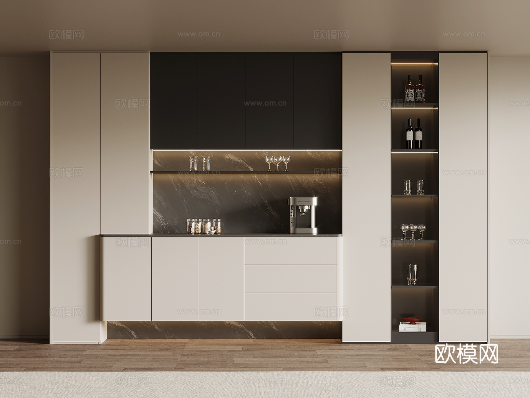 现代简约酒柜 餐边柜su模型