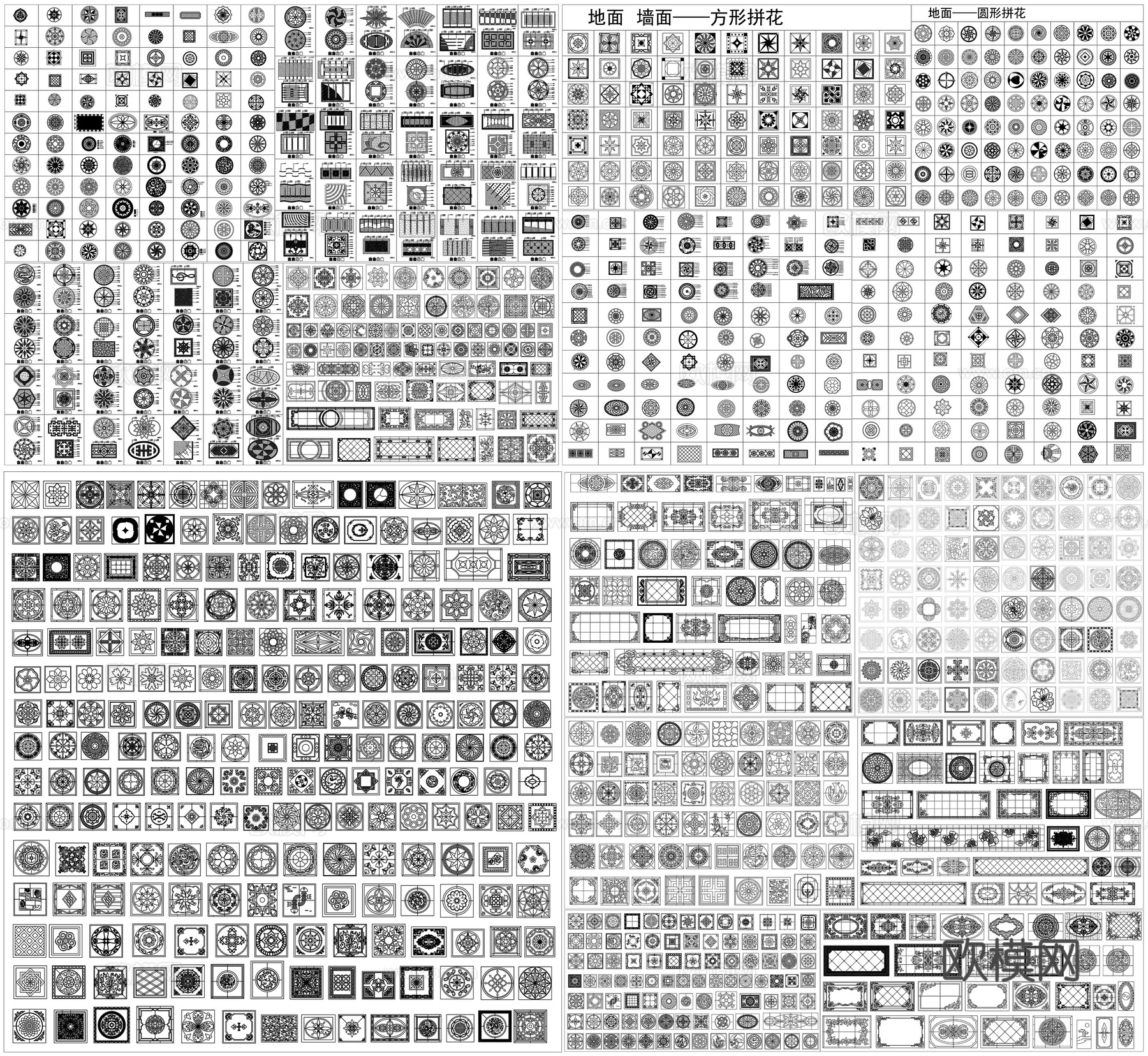 地面拼花墙面拼花铺装瓷砖拼花图案CAD素材图库cad施工图