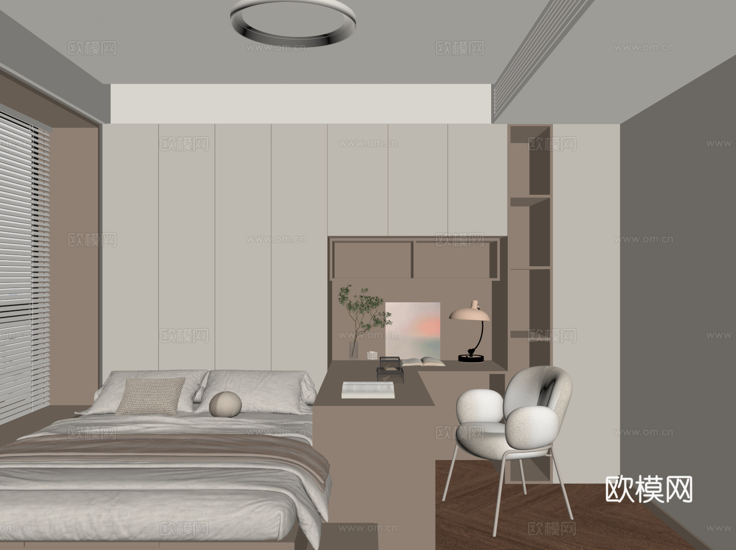 现代榻榻米卧室su模型