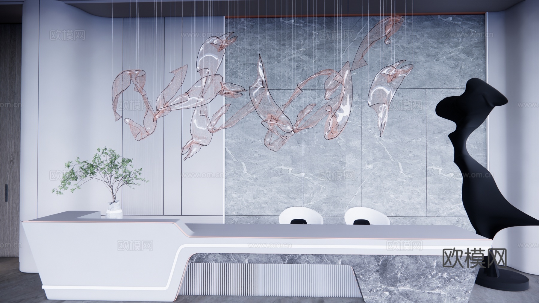 前台接待 酒店前台 电脑 展厅 办公 工装su模型