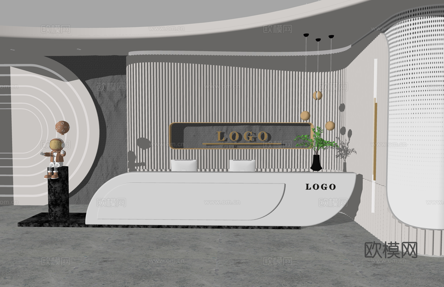 工装 办公 前台接待 电脑 展厅su模型