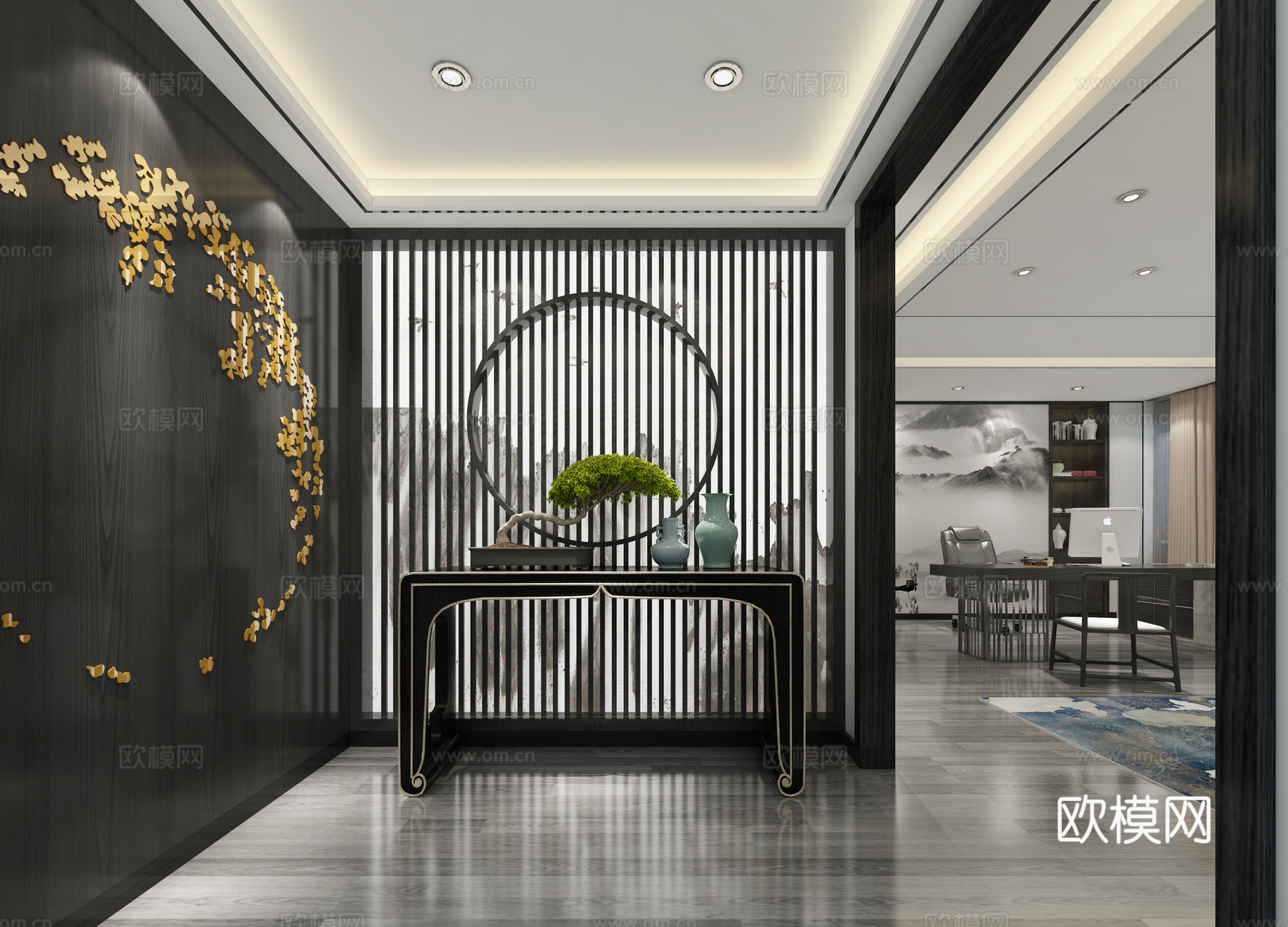 禅意中式玄关3d模型