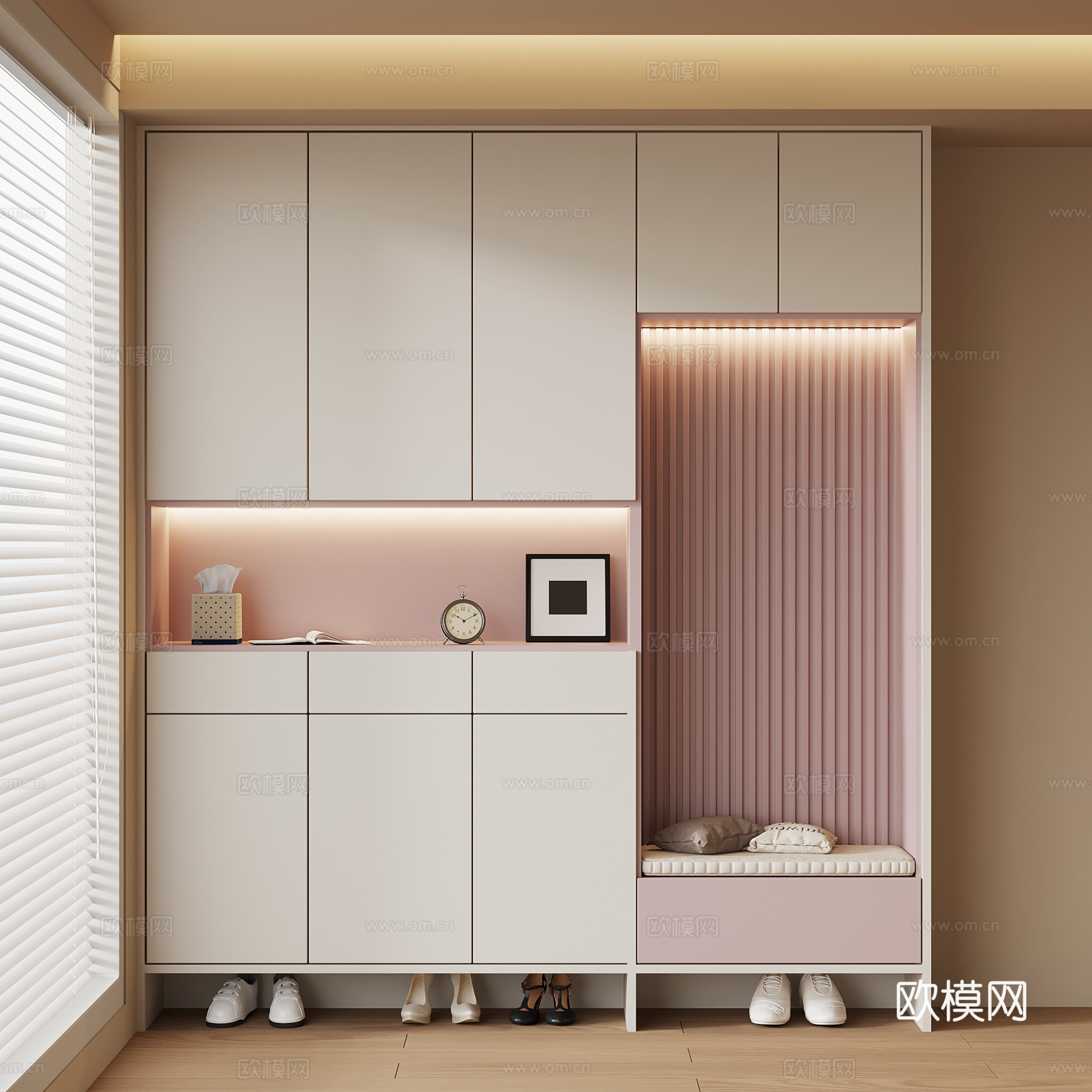 现代奶油风鞋柜 玄关柜su模型