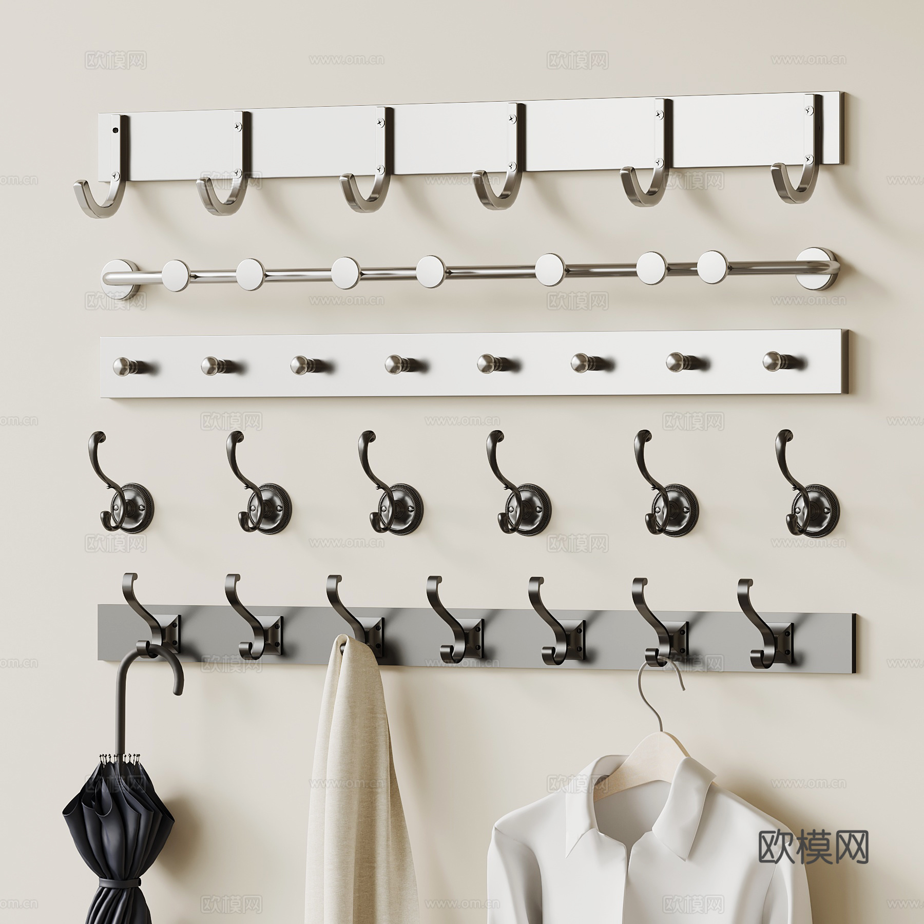 现代挂钩 挂衣板 墙饰su模型
