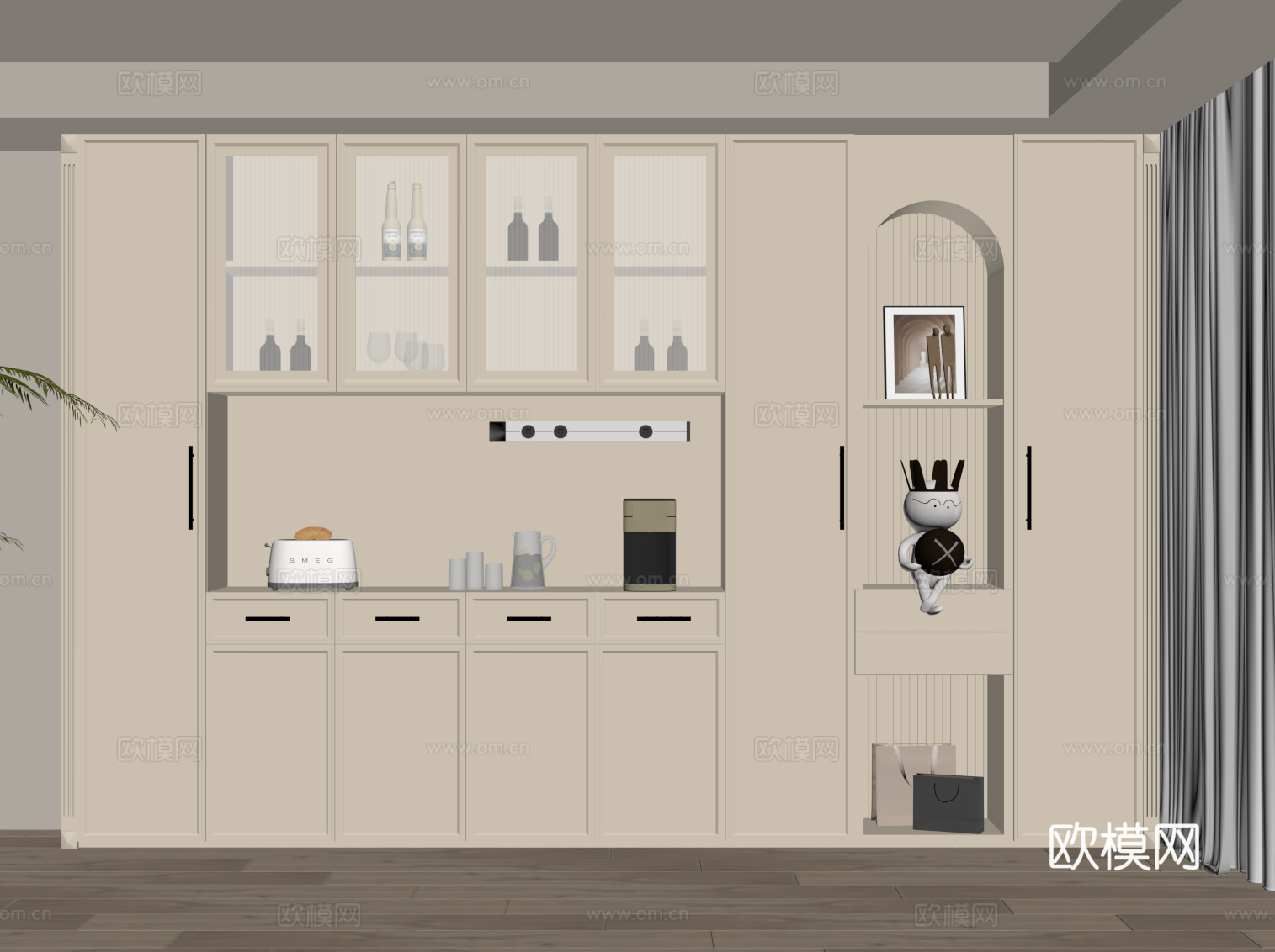 法式奶油风酒柜 餐边柜su模型