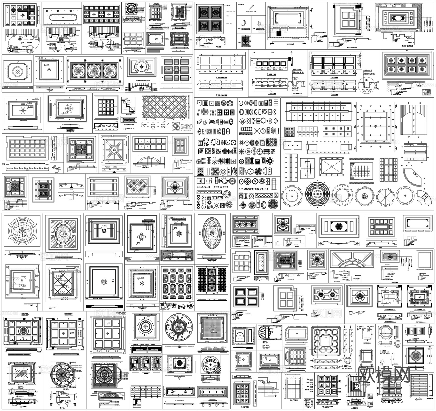 天花吊顶平面剖面节点详图CAD素材图库cad施工图