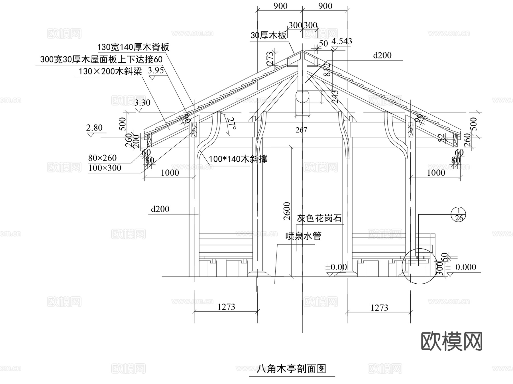 八角休闲景观亭CAD施工图详图集 9套cad施工图