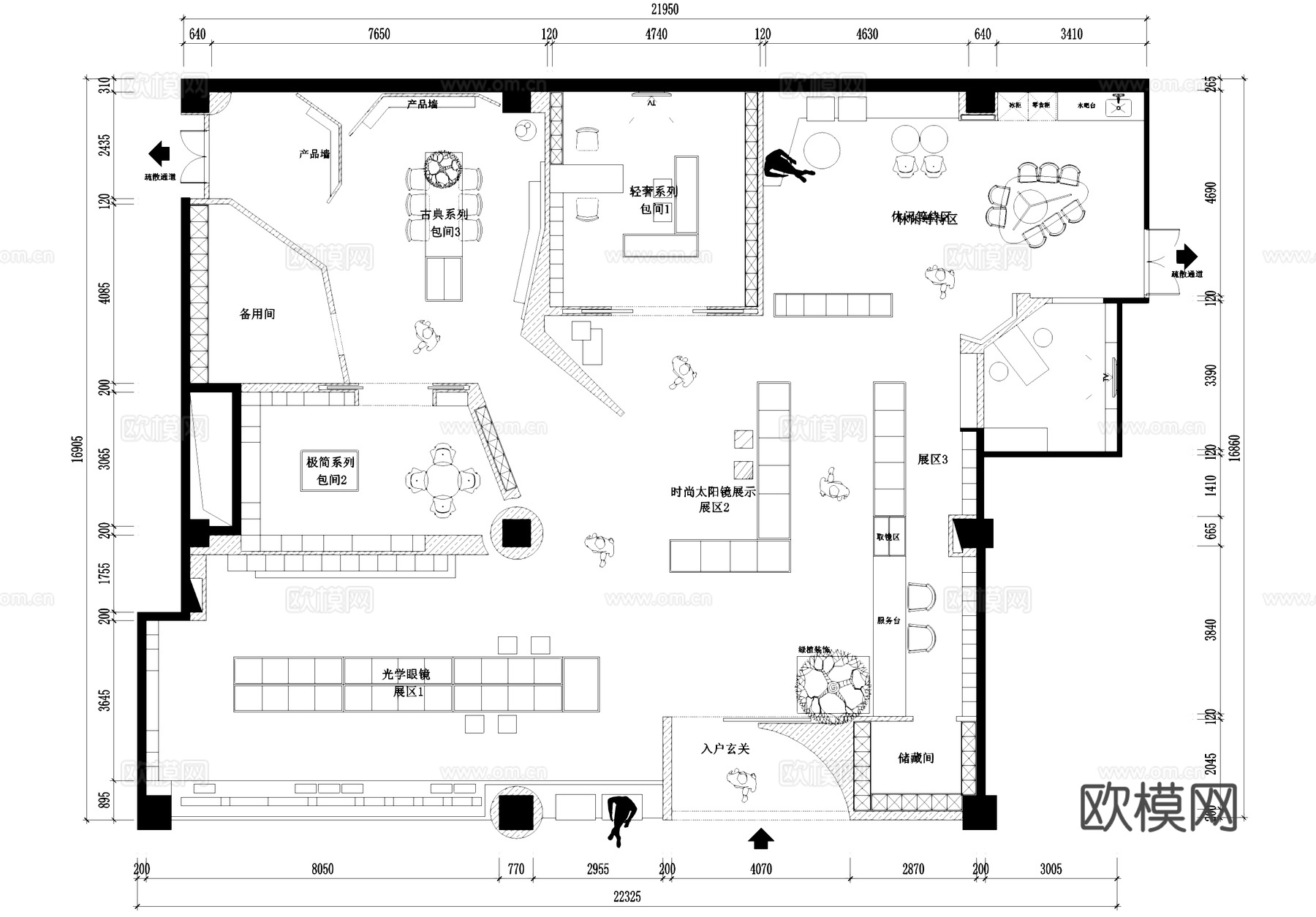 眼镜店室内工装平面图cad施工图