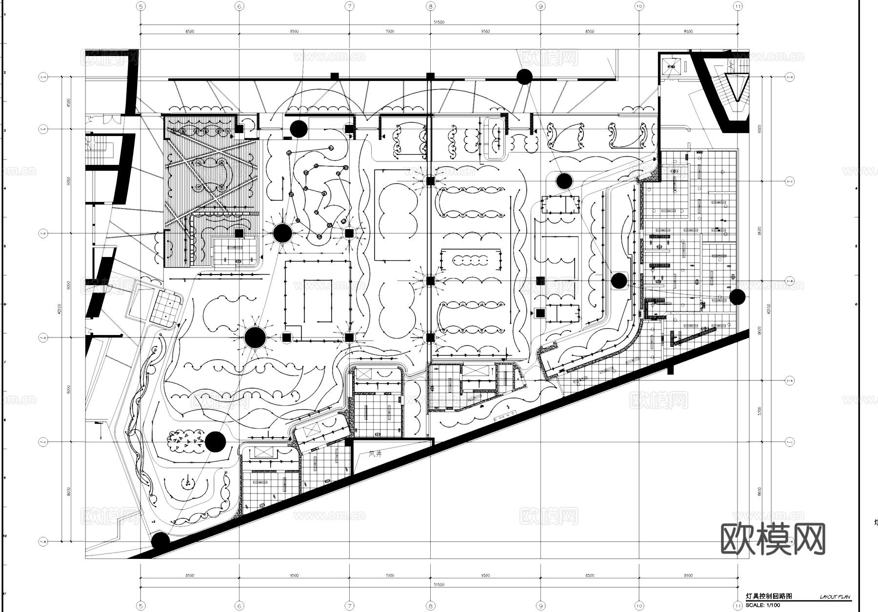 美食广场小吃城室内工装平面系统图CAD施工图cad施工图